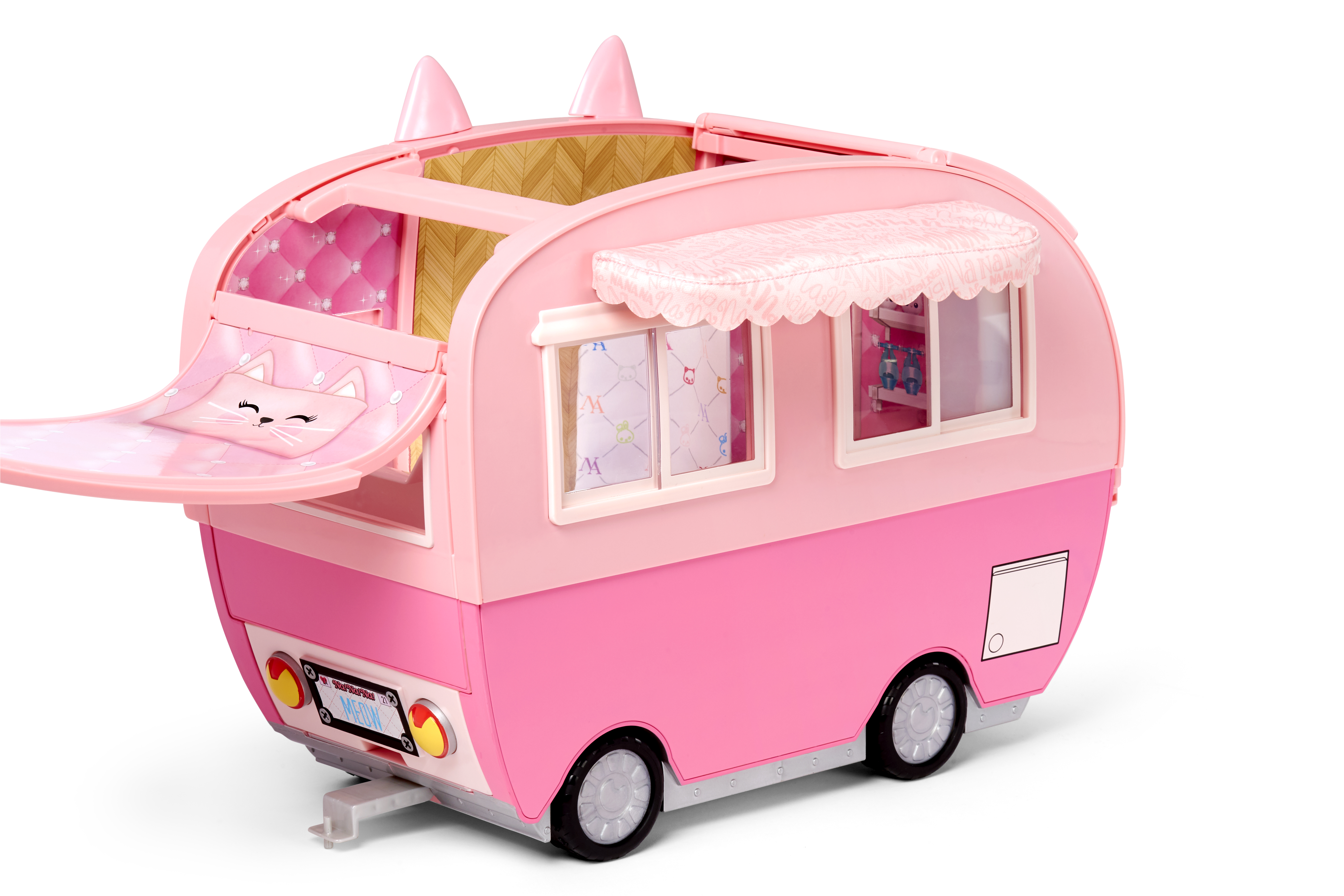 Na na na surprise kitty-cat-camper rosa con orecchie e coda da gatto - 7 aree di giochi tra cui cucina completa, amaca e accessori - NA! NA! NA! SURPRISE