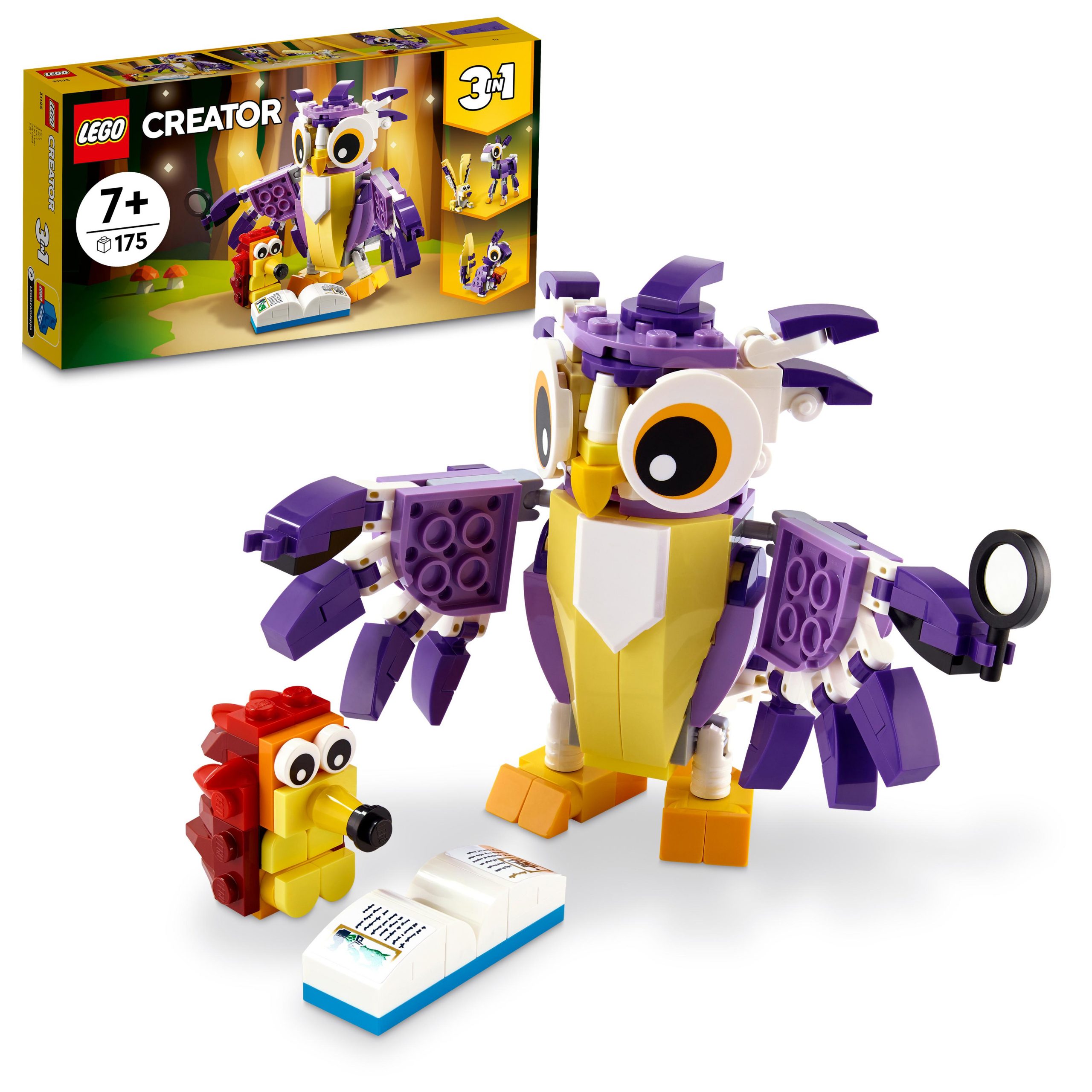 Lego creator 31125 3in1 creature della foresta fantasy, set con animali giocattolo per bambini di 7+ anni con gufo e coniglio - LEGO CREATOR, Lego