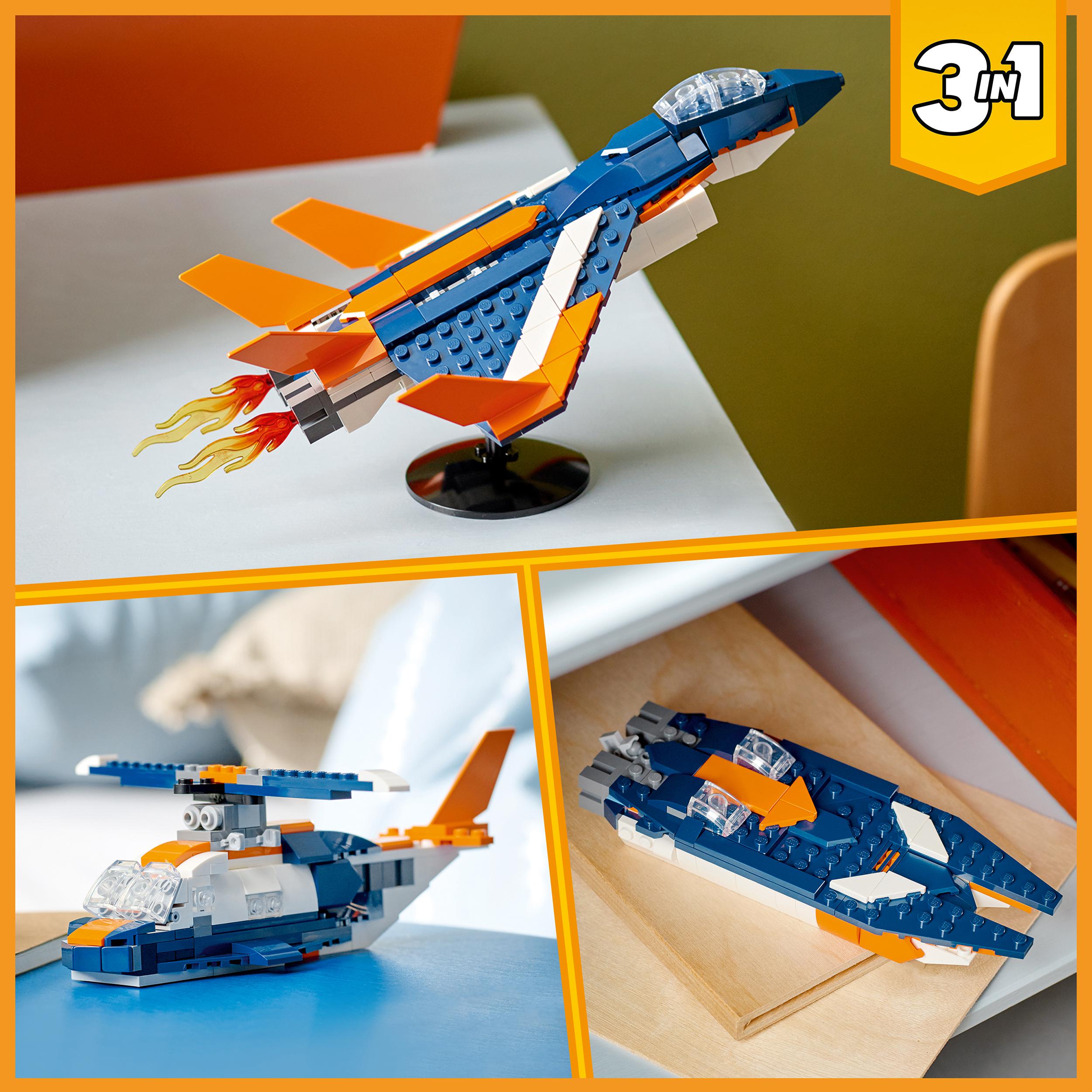 Lego creator 31126 3in1 jet supersonico, giocattoli creativi per bambini di 7+ anni con aereo, elicottero e motoscafo - LEGO CREATOR, Lego
