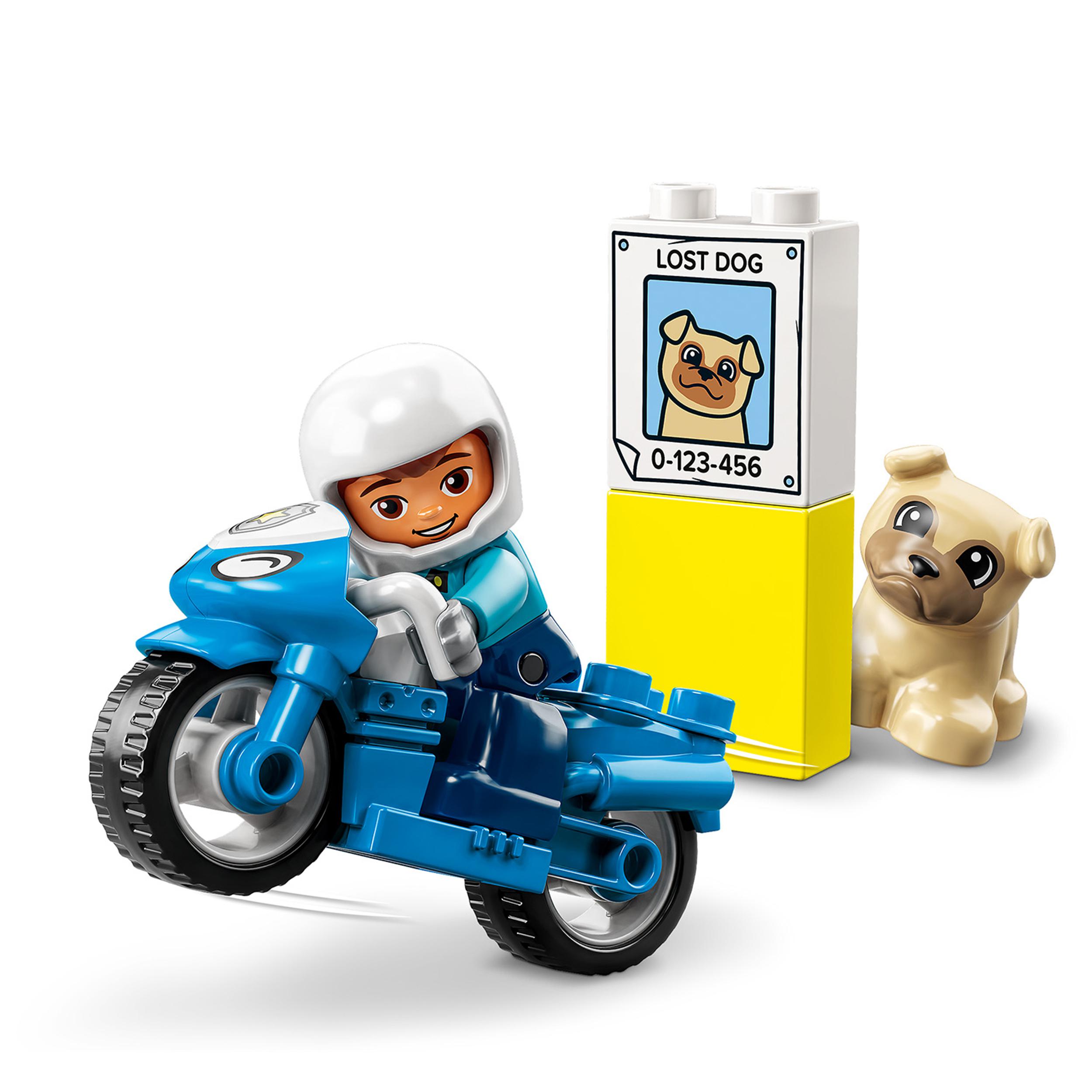 Lego duplo 10967 motocicletta della polizia, moto giocattolo per