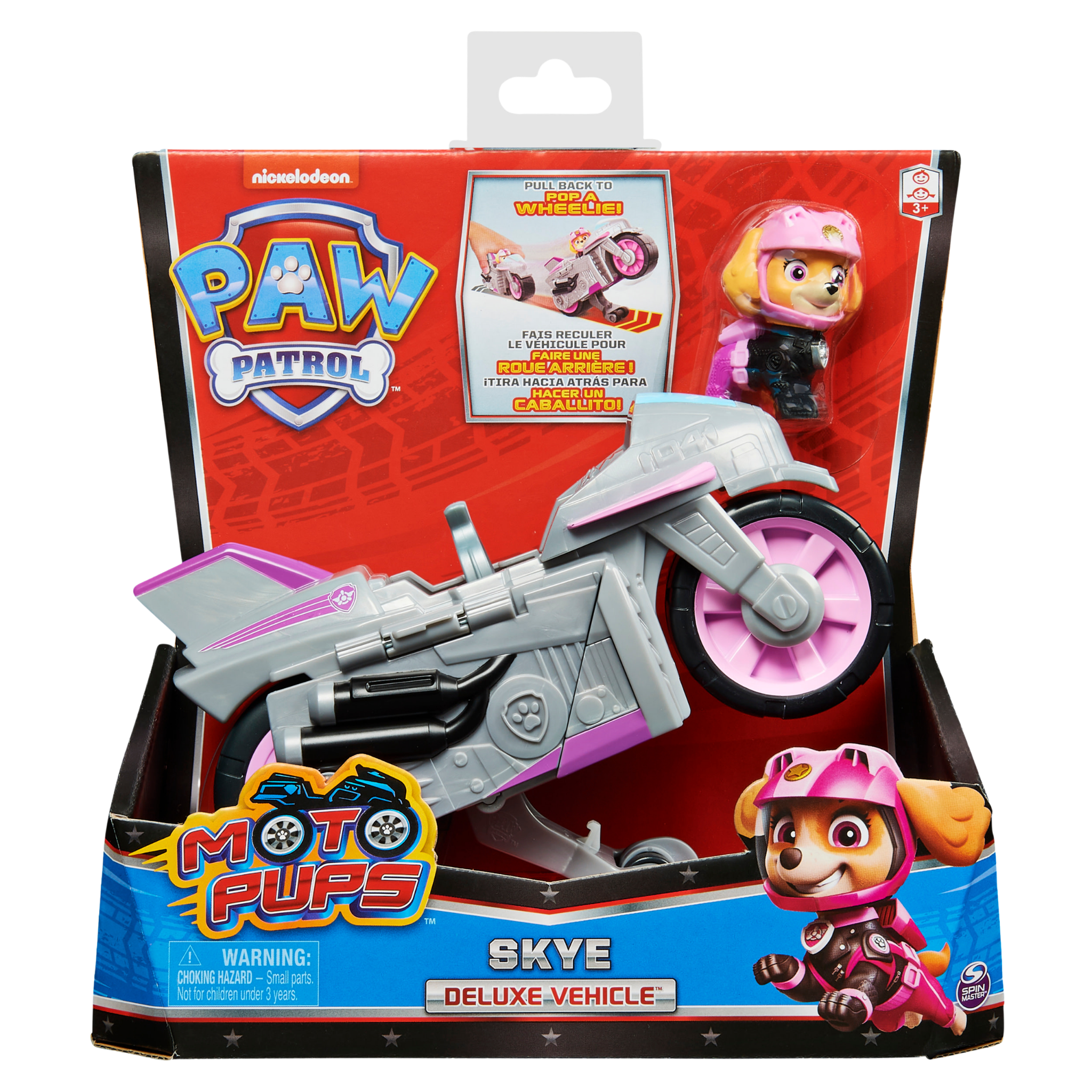 paw patrol, veicolo moto pups di skye con motore a retrocarica e personaggio  - Toys Center