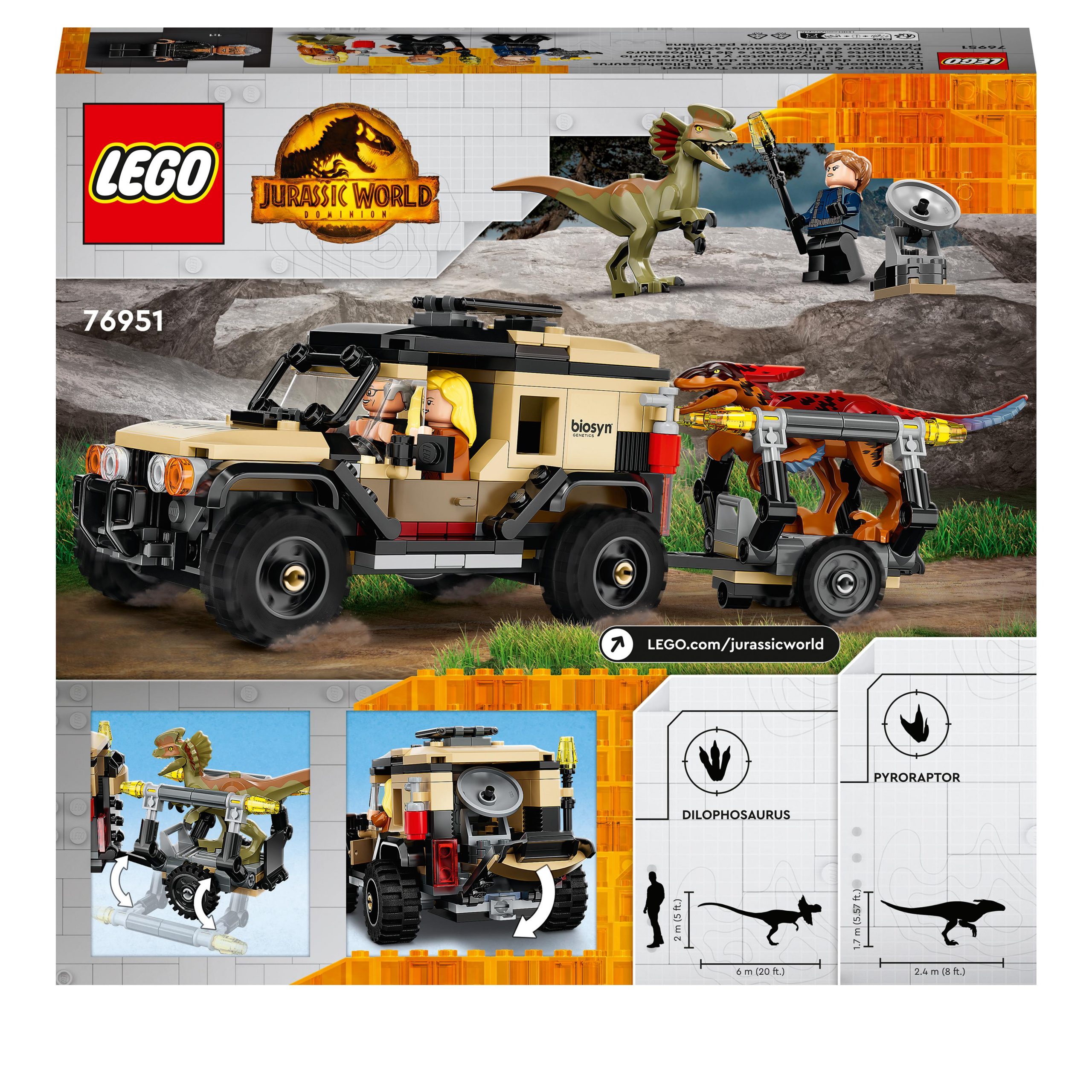 Lego jurassic world 76951 trasporto del piroraptor e del dilofosauro, giochi per bambini di 7+ anni con dinosauro giocattolo - Jurassic World, LEGO JURASSIC WORLD, Lego