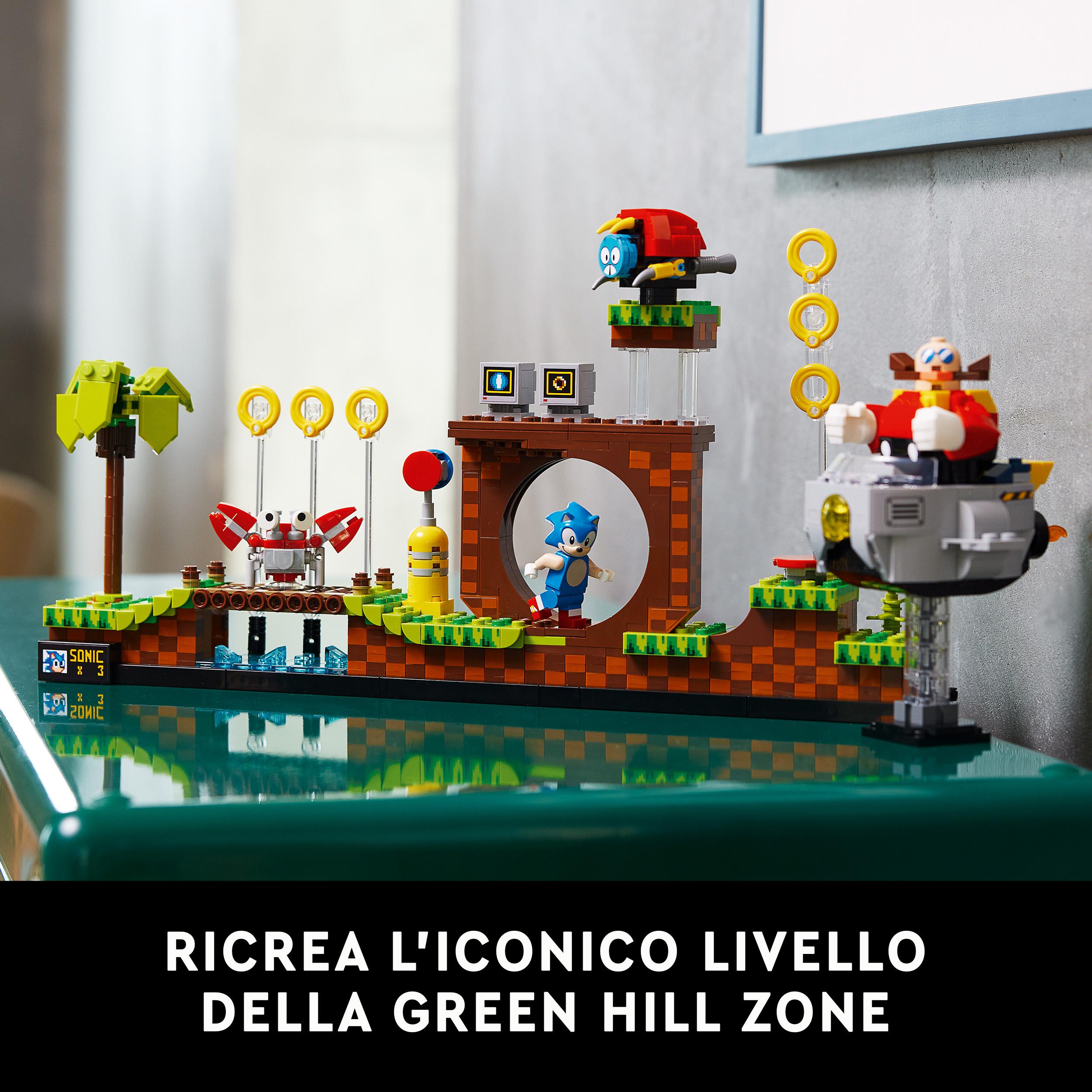 Lego ideas 21331 sonic the hedgehog - green hill zone, modello da costruire per adulti, cultura pop anni 90, dr. eggman - LEGO IDEAS, Lego