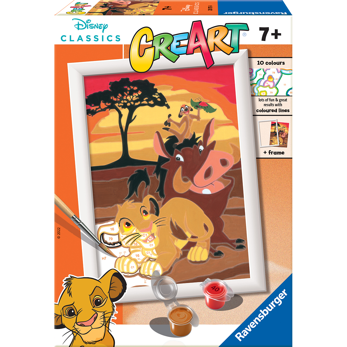 Ravensburger creart per bambini, kit per dipingere con i numeri, 7+, serie e licensed, il re leone - CREART