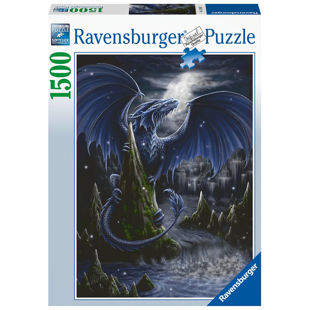 Ravensburger puzzle per adulti - 1500 pezzi - l'oscuro drago blu - dimensione puzzle: 80x60 cm. - RAVENSBURGER