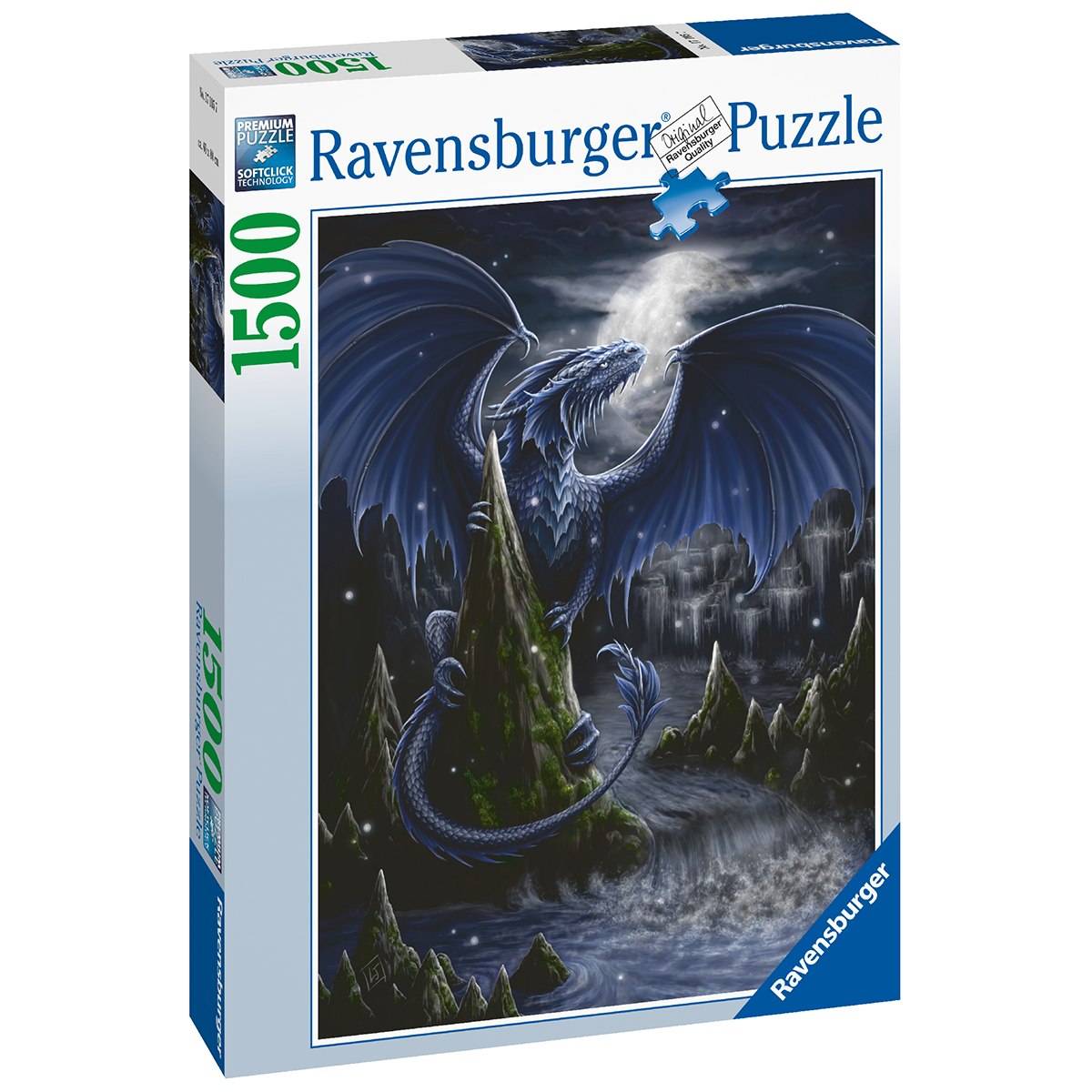Ravensburger puzzle per adulti - 1500 pezzi - l'oscuro drago blu - dimensione puzzle: 80x60 cm. - RAVENSBURGER