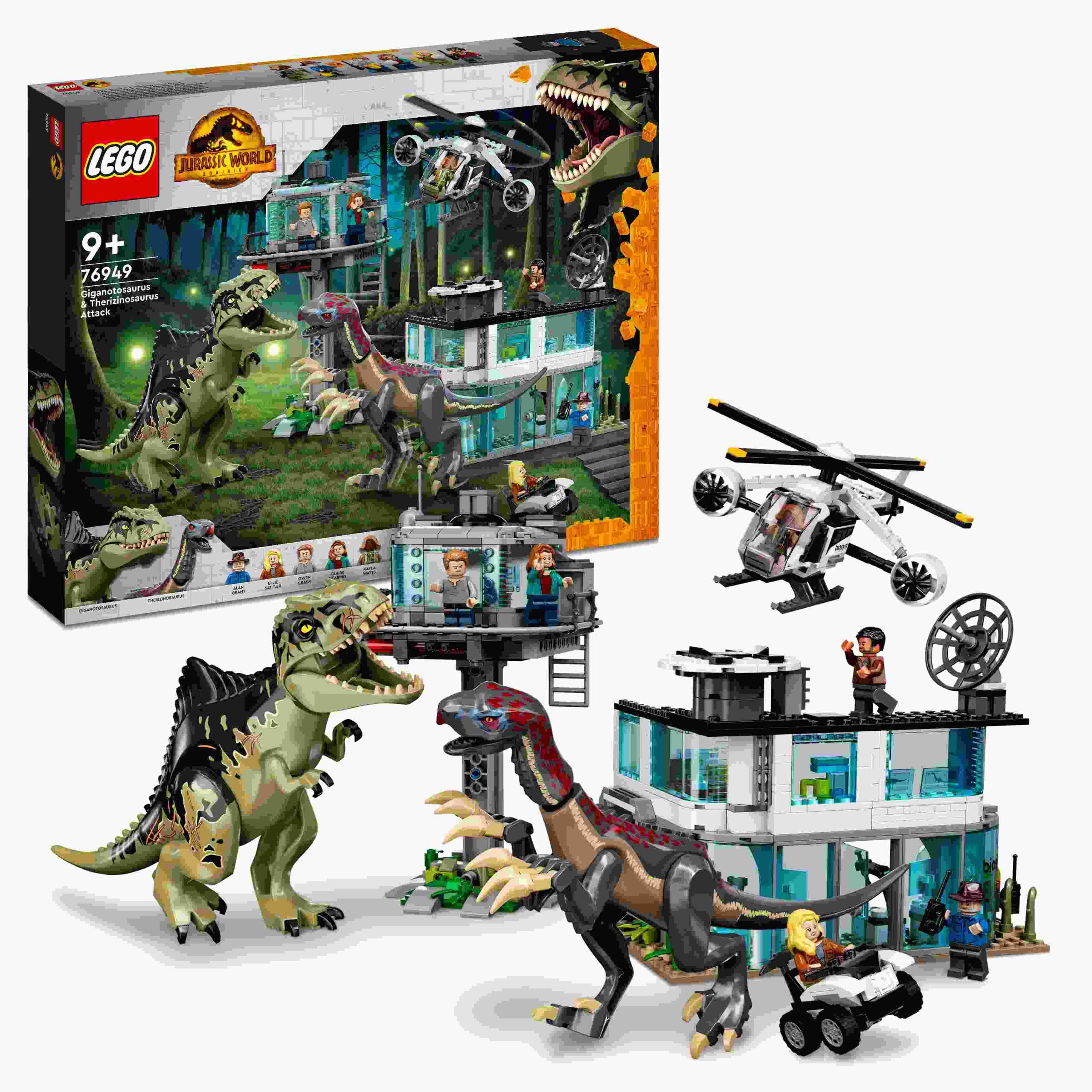 Lego jurassic world l'attacco del giganotosauro e del terizinosauro, con 6  minifigure e 2 dinosauri giocattolo, giochi per bambini dai 9 anni, 76949 -  Toys Center