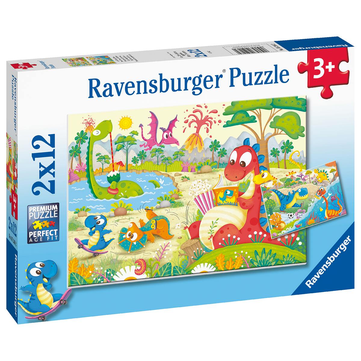 Ravensburger 2 puzzle 12 pezzi per bambini dai 3 anni - dinosauri - RAVENSBURGER