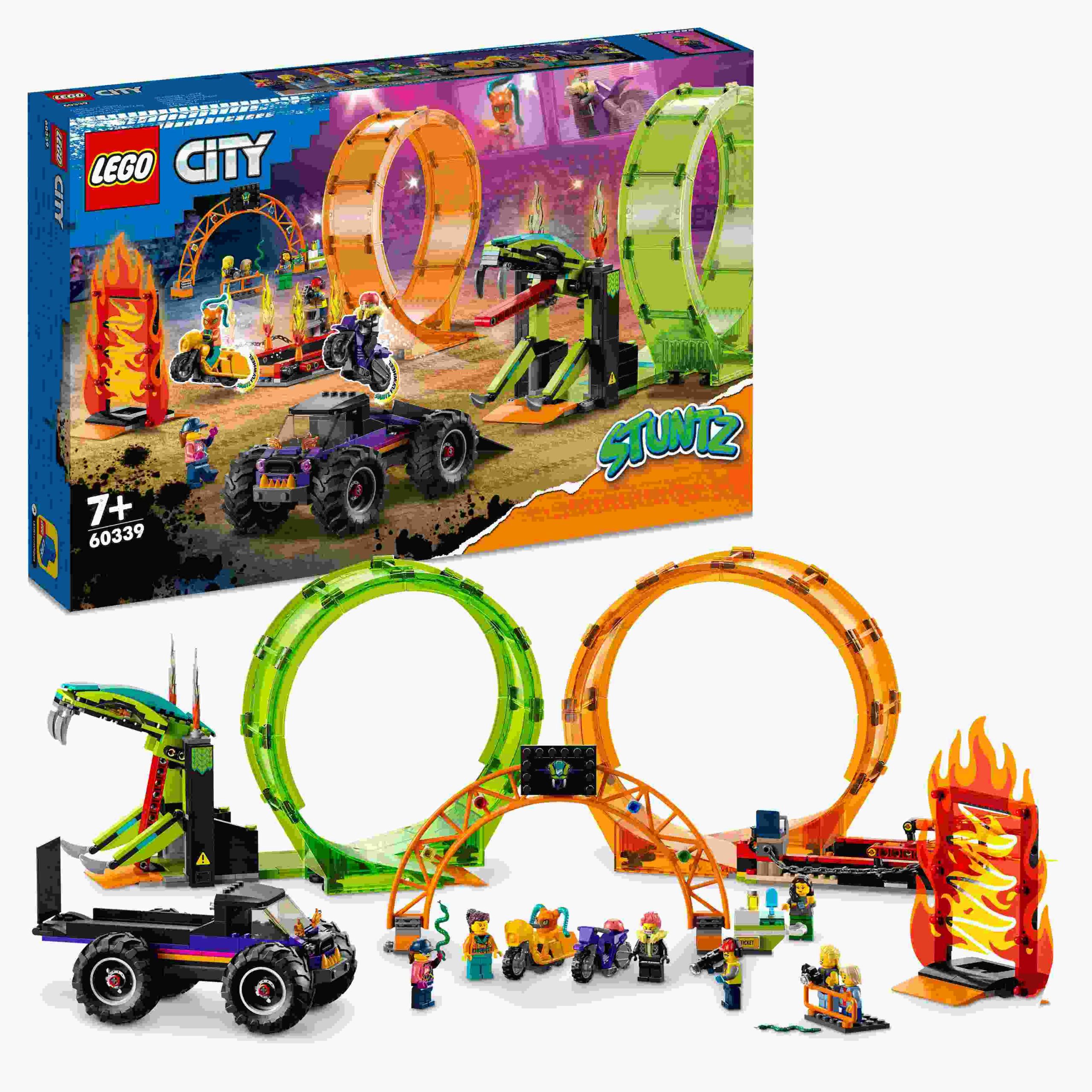 Lego city stuntz 60339 arena delle acrobazie, monster truck, moto giocattolo con minifigure, giochi per bambini dai 7 anni - LEGO CITY, LEGO CITY STUNTZ, Lego