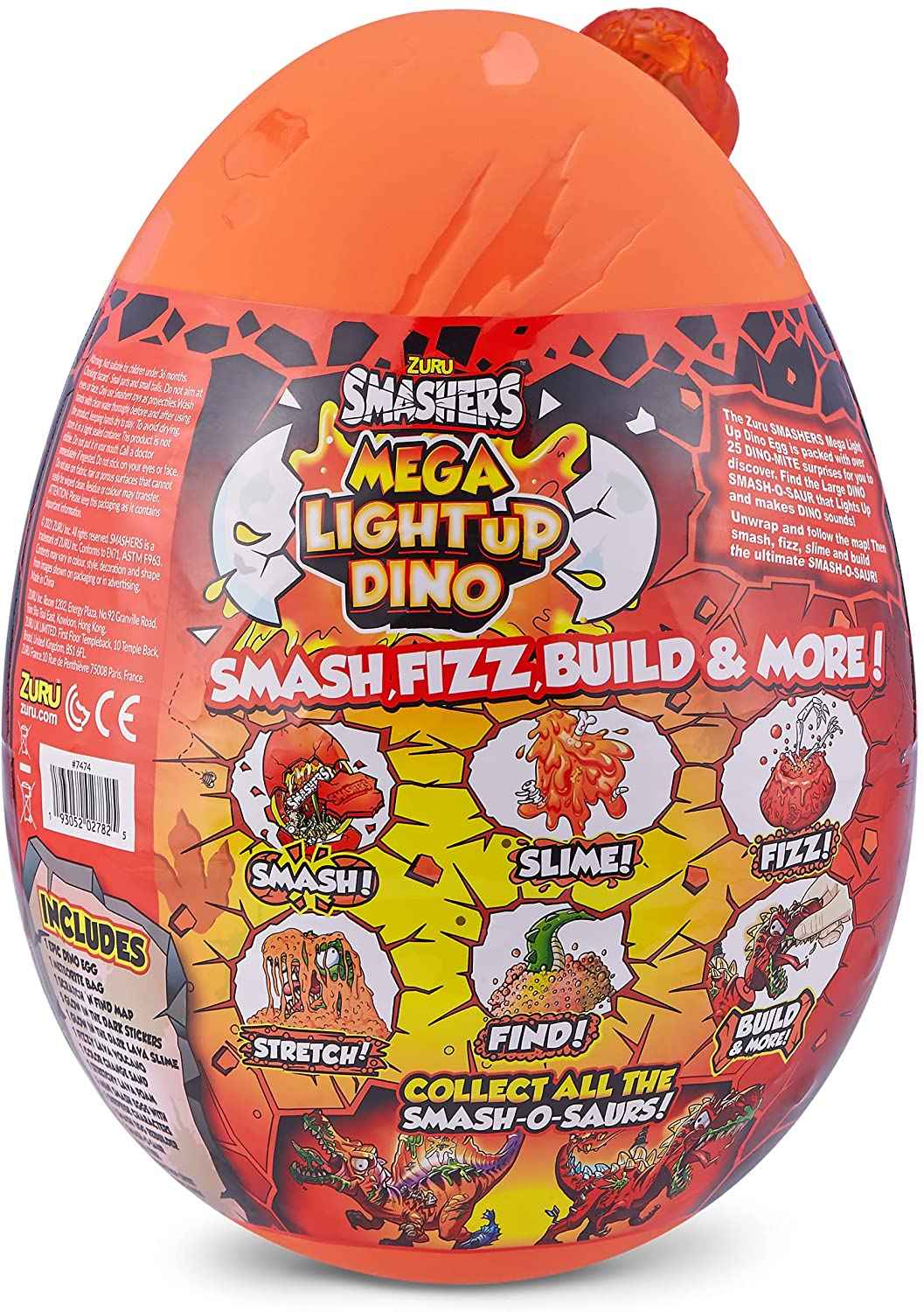 Smashers collezionabile - mega light up dino egg con dinosauro da montare luci e suoni e tante sorprese - 