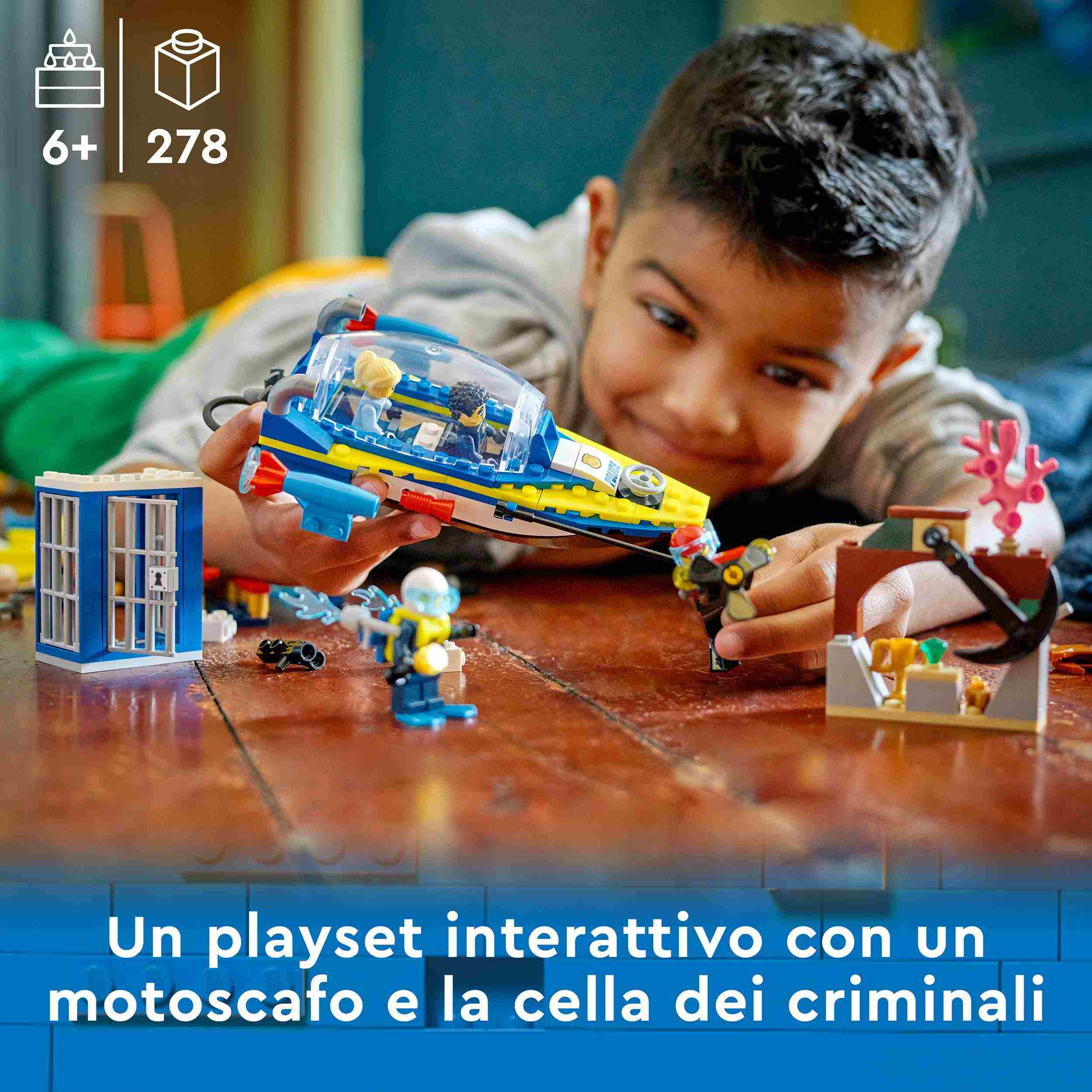 Lego city 60355 missioni investigative della polizia marittima, set di costruzioni con avventura digitale interattiva - LEGO CITY, Lego
