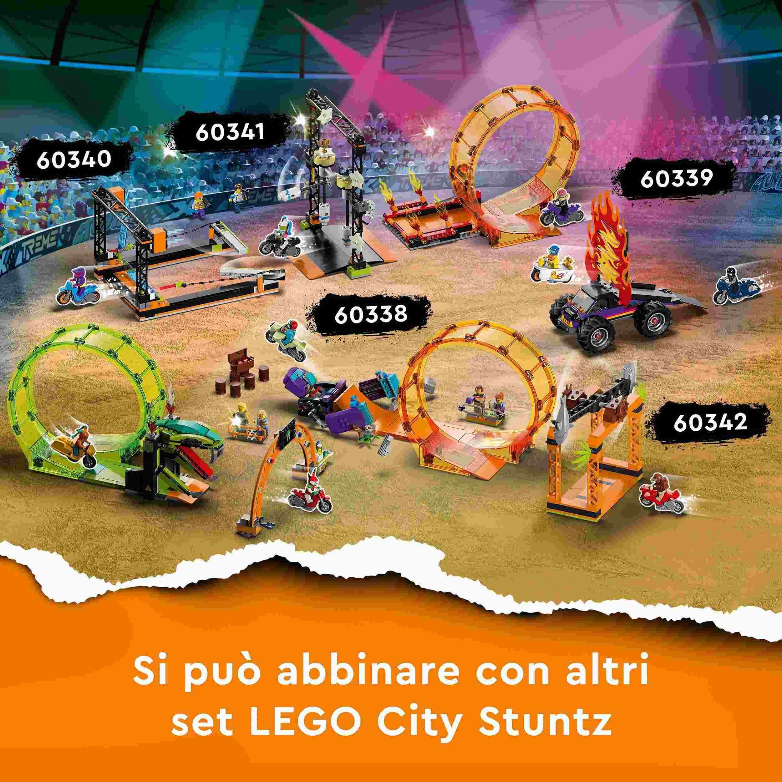 Lego city stuntz 60342 sfida acrobatica attacco dello squalo, moto giocattolo con minifigure, giochi per bambini dai 5 anni - LEGO CITY, LEGO CITY STUNTZ, Lego