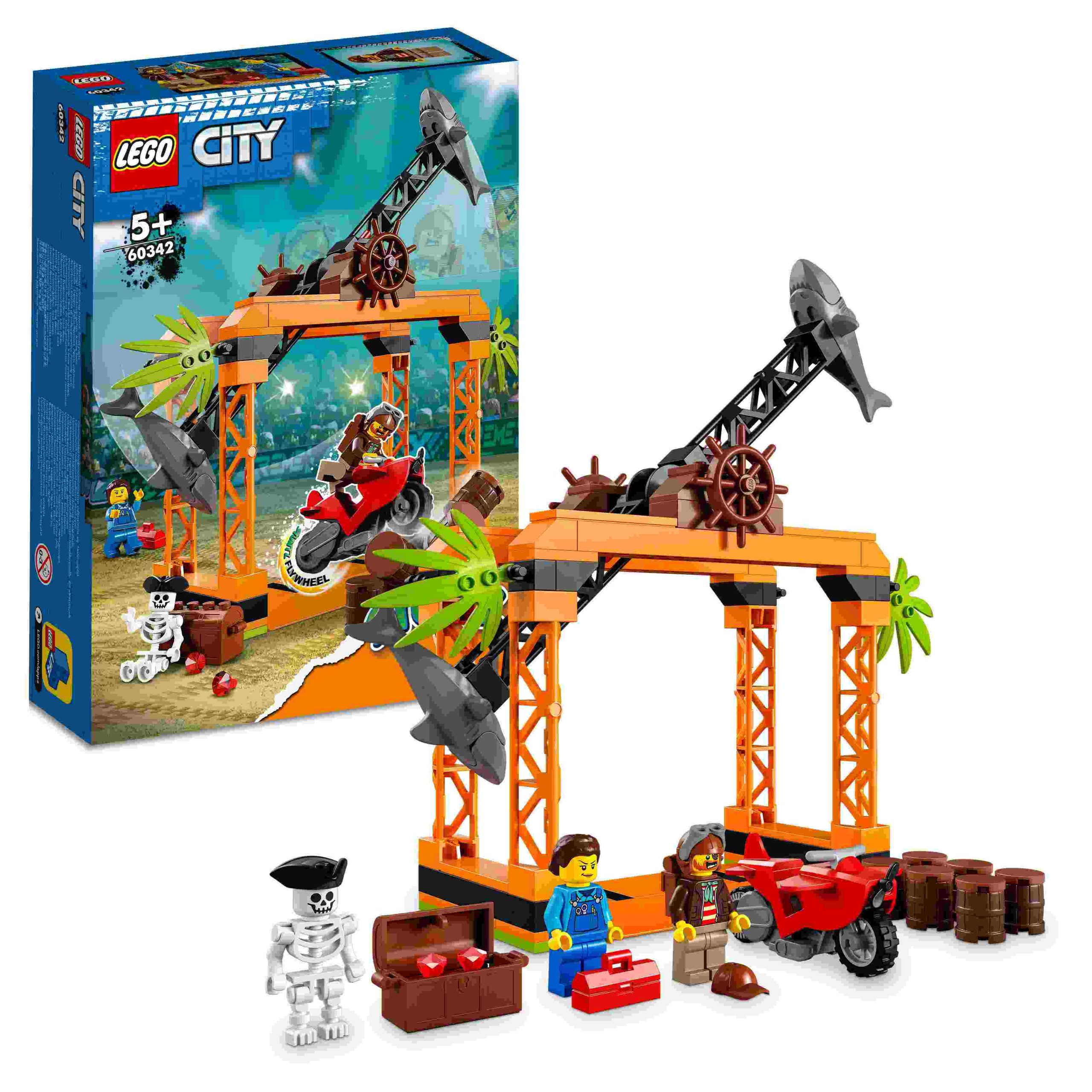 Lego city stuntz 60342 sfida acrobatica attacco dello squalo, moto giocattolo con minifigure, giochi per bambini dai 5 anni - LEGO CITY, LEGO CITY STUNTZ, Lego