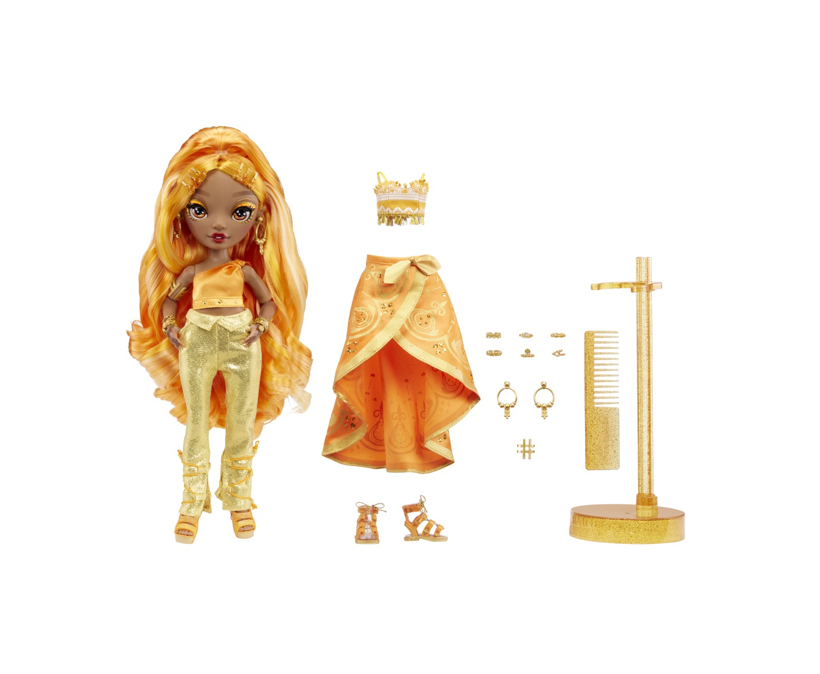 Rainbow high meena fleur-bambola alla moda color oro-include 2 abiti mix & match con accessori - Rainbow High