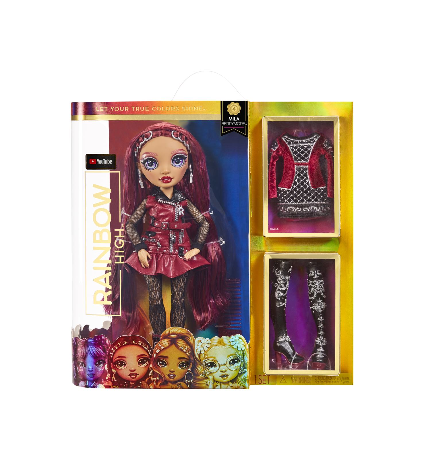 Rainbow high mila berrymore-bambola alla moda color rosso borgogna-include 2 abiti mix & match con accessori - Rainbow High