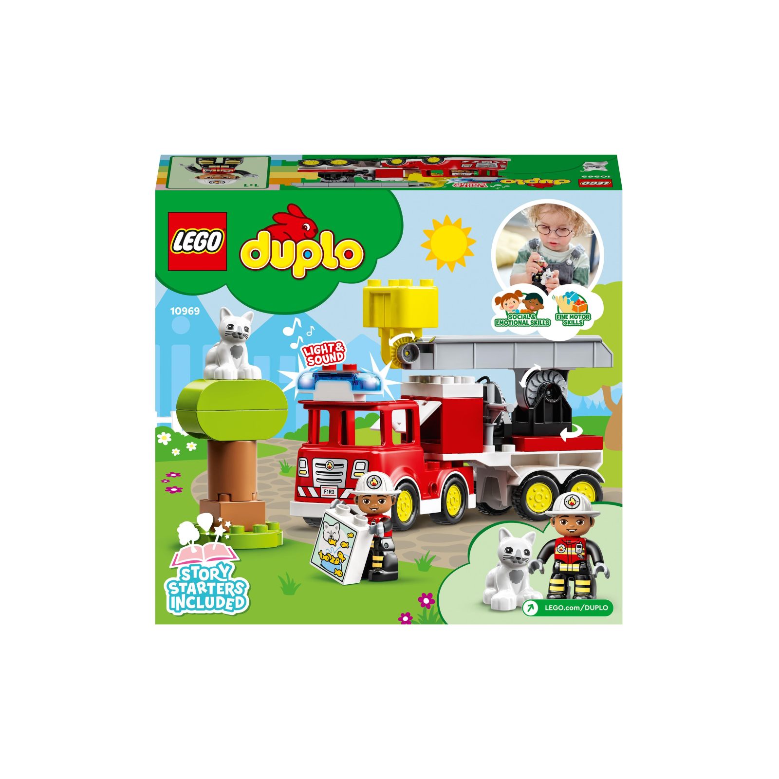 Lego duplo town autopompa, camion giocattolo con luci e sirena, figure pompiere e gatto, giochi educativi per bambini, 10969 - LEGO DUPLO
