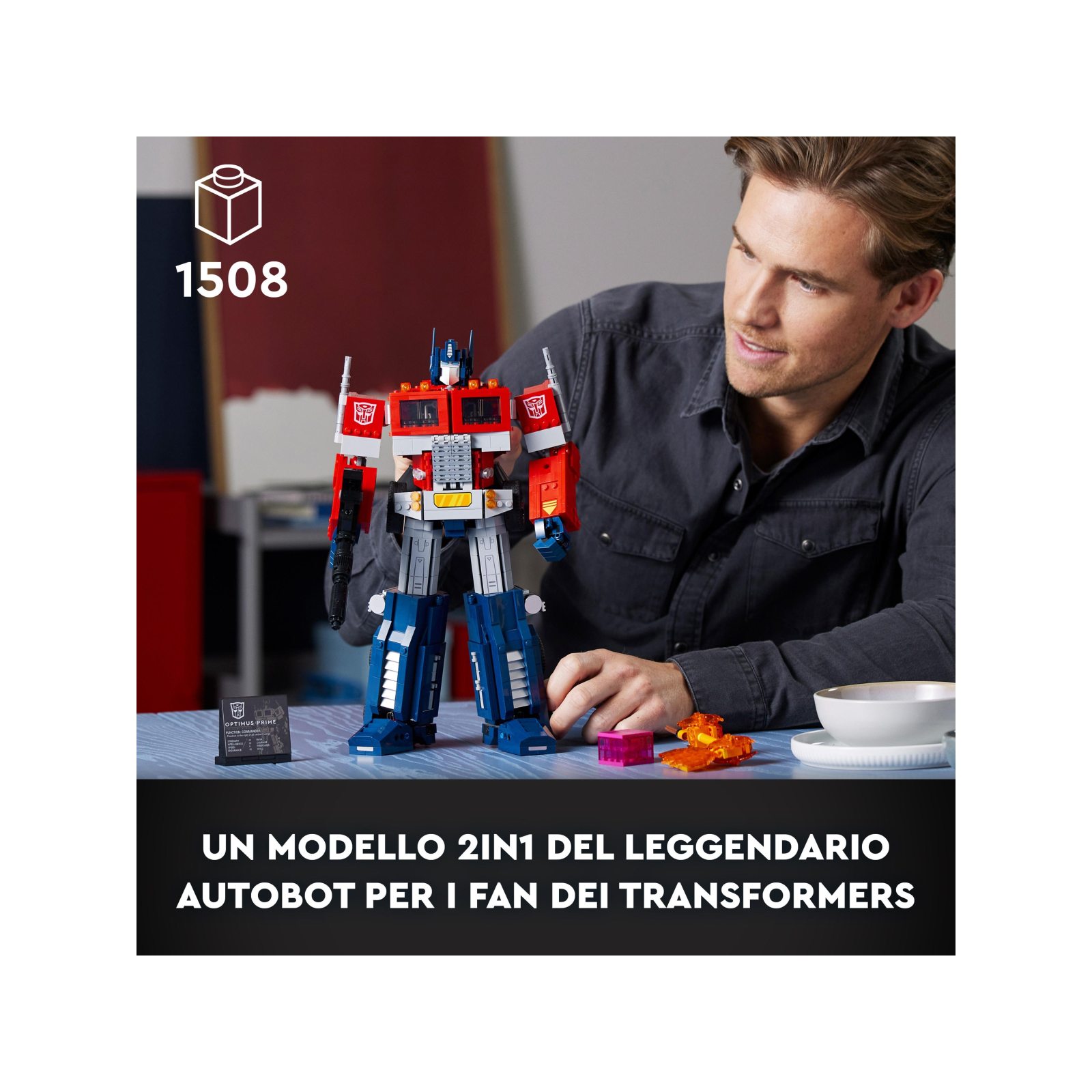 Lego icons optimus prime, modellino da costruire 2 in 1 del leader dei transformers, set da collezione per adulti, 10302 - Lego, LEGO ICONS