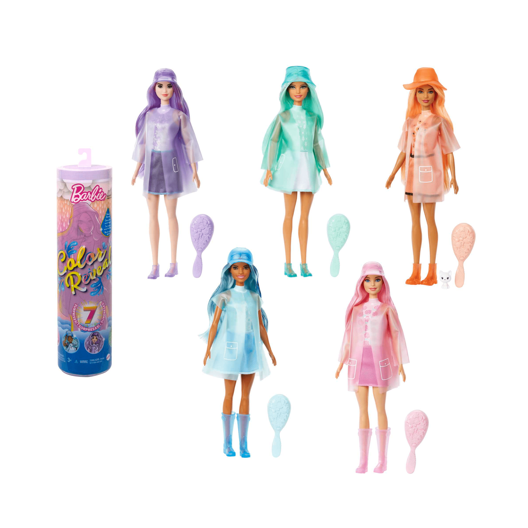 Barbie color reveal con 7 sorprese, serie sole pioggia con nuvolette ed effetto cambia colore; giocattolo per bambini dai 3 anni in su - Barbie