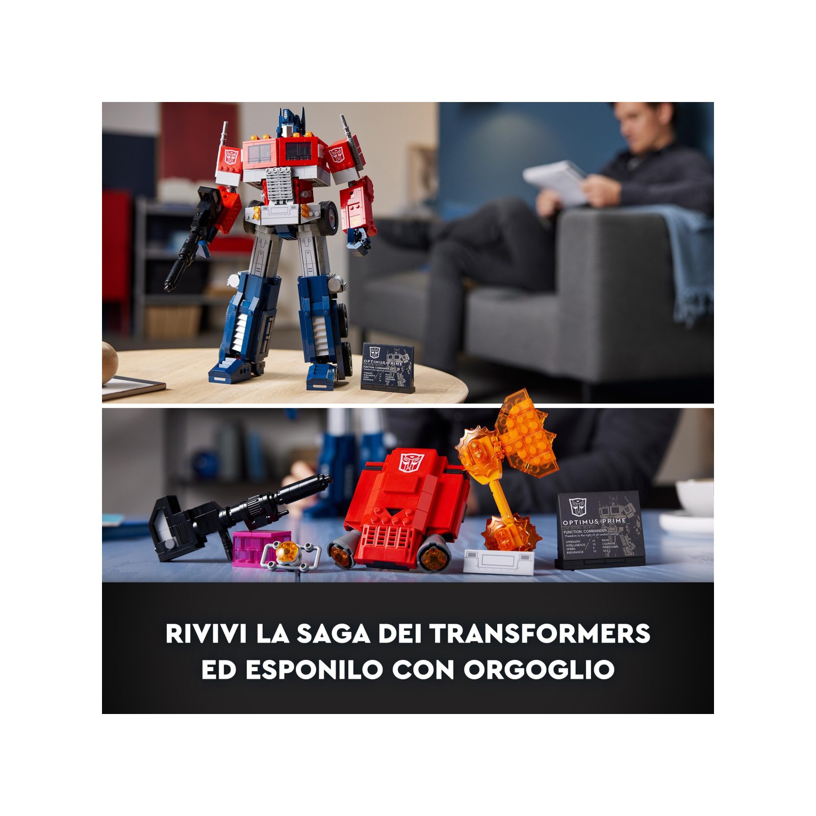 Lego icons optimus prime, modellino da costruire 2 in 1 del leader dei transformers, set da collezione per adulti, 10302 - Lego, LEGO ICONS
