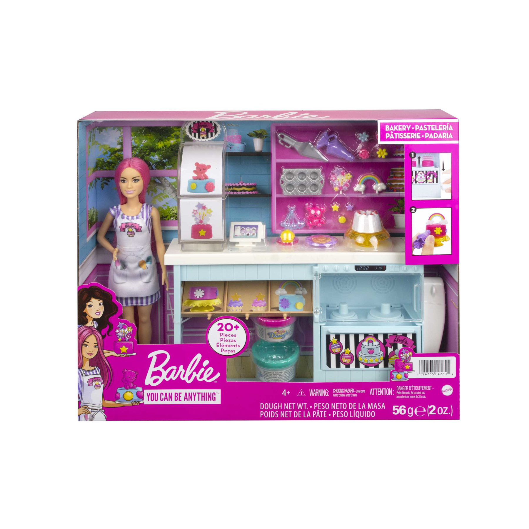 Barbie pasticceria playset con bambola petite capelli rosa, +20