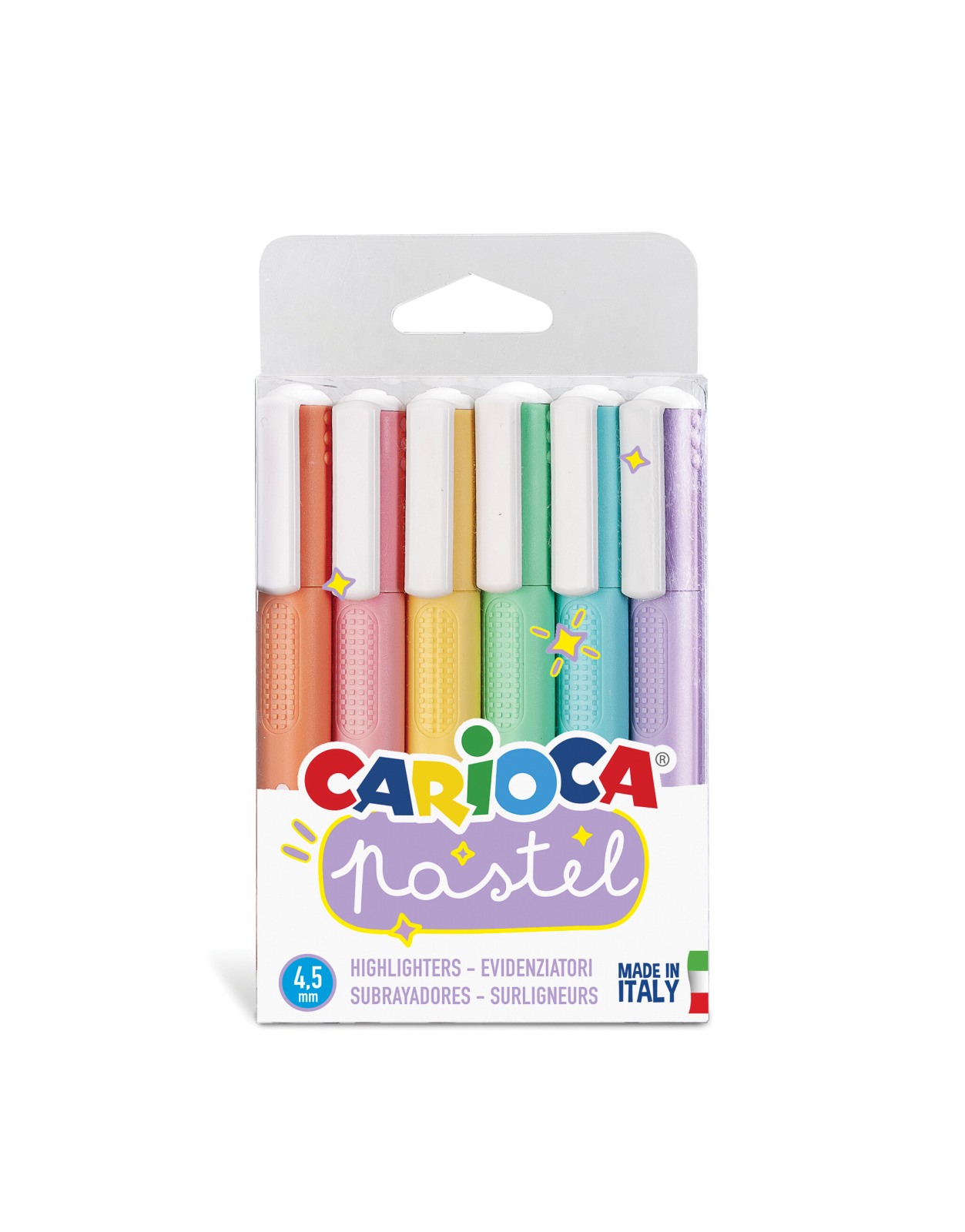 Carioca evidenziatore pastel scatola da 6 pezzi. prodotto adatto a bambini a partire da +3 anni. 43033 - 