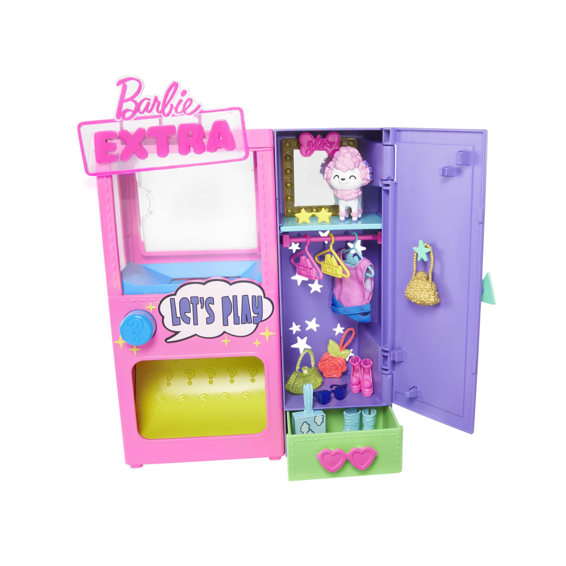 Barbie extra moda a sorpresa playset con 20 accessori, tra cui un barboncino, un guardaroba e pulsante per prendere gli accessori, regalo per i bambini dai 3 anni in su - Barbie