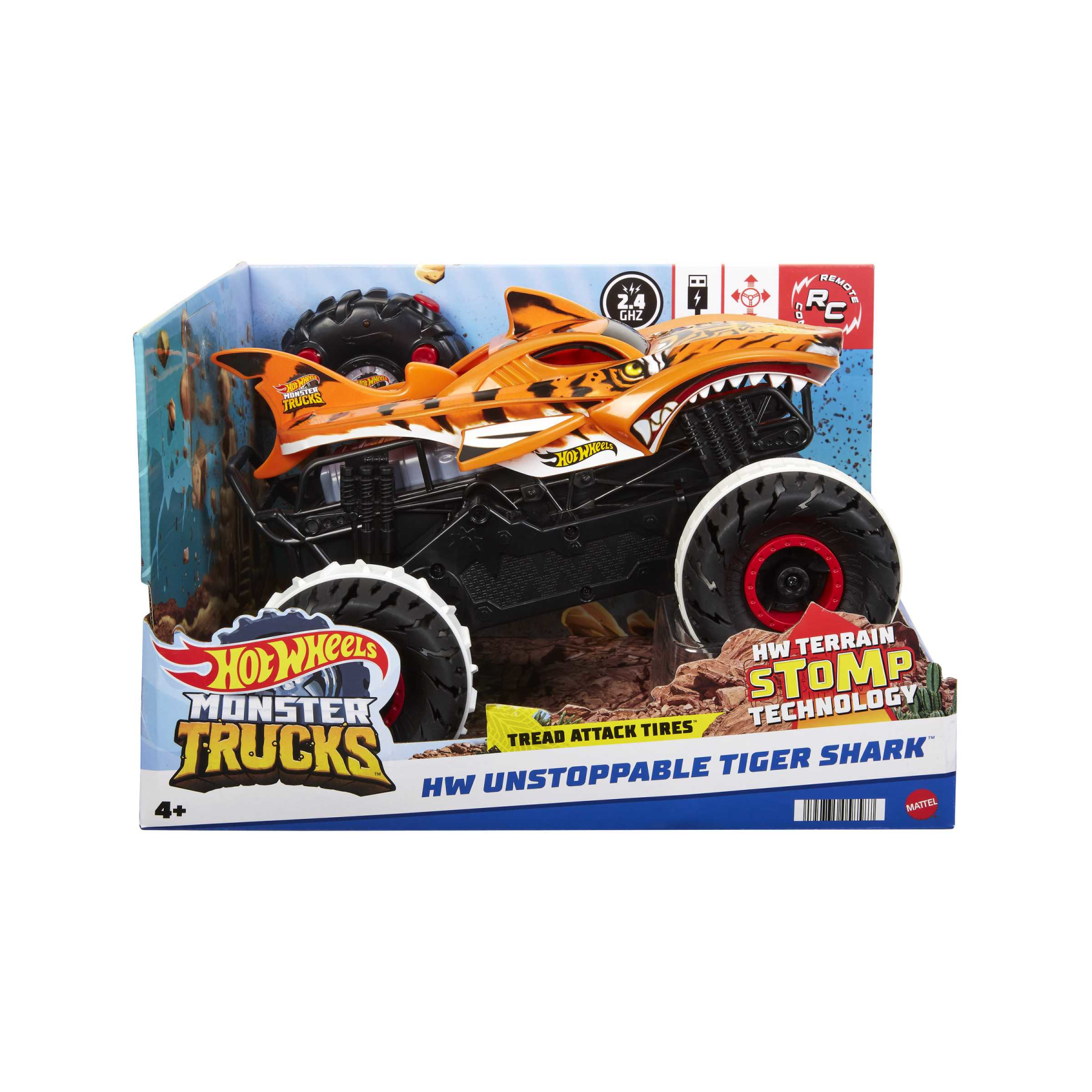 Hot wheels monster trucks tiger shark l'inarrestabile veicolo radiocomandato, fuoristrada 4x4 radiocomandato, giocattolo per bambini dai 4 anni in su - Hot Wheels