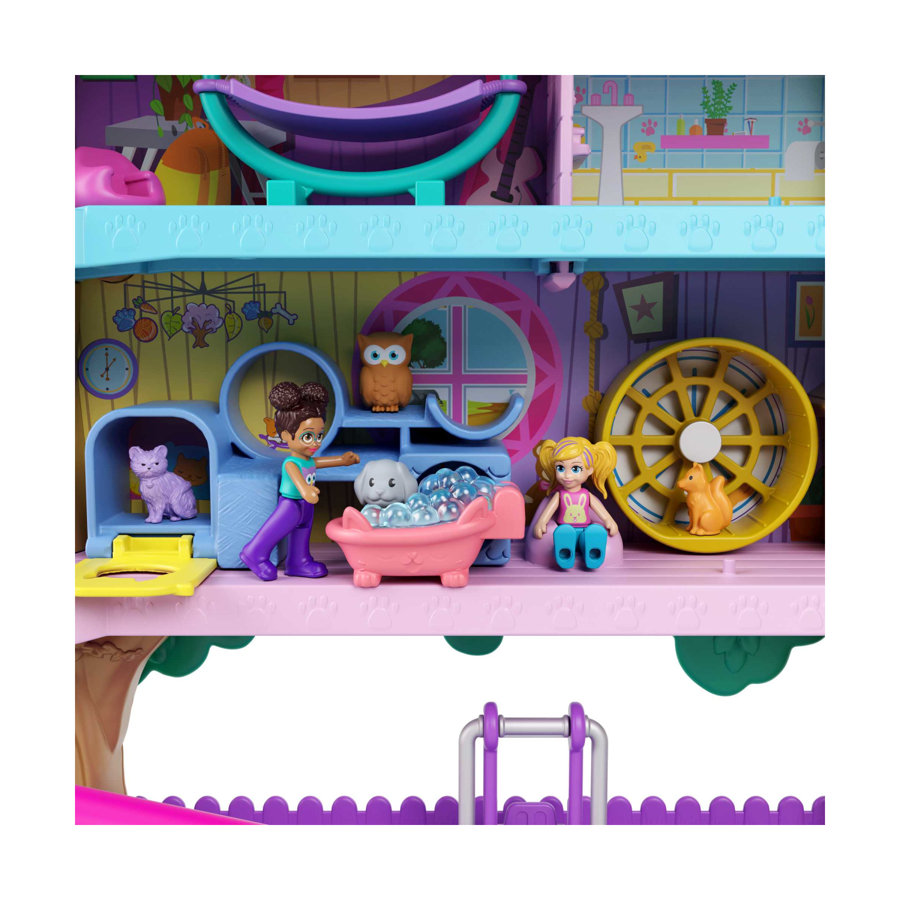 Polly pocket pollyville casa sull'albero dei cuccioli, playset a 5 piani, 15+ pezzi gioco: 2 bambole, veicolo, 4 animali e accessori, giocattolo per bambini 4+ anni - Polly Pocket