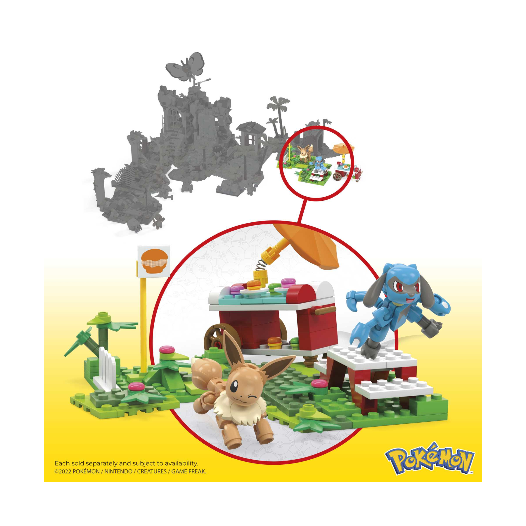 Mega pokémon adventure builder picnic set di costruzioni con 193 mattoncini e pezzi compatibili per collegarlo ad altri mondi, set regalo per bambini dai 7 anni in su - 