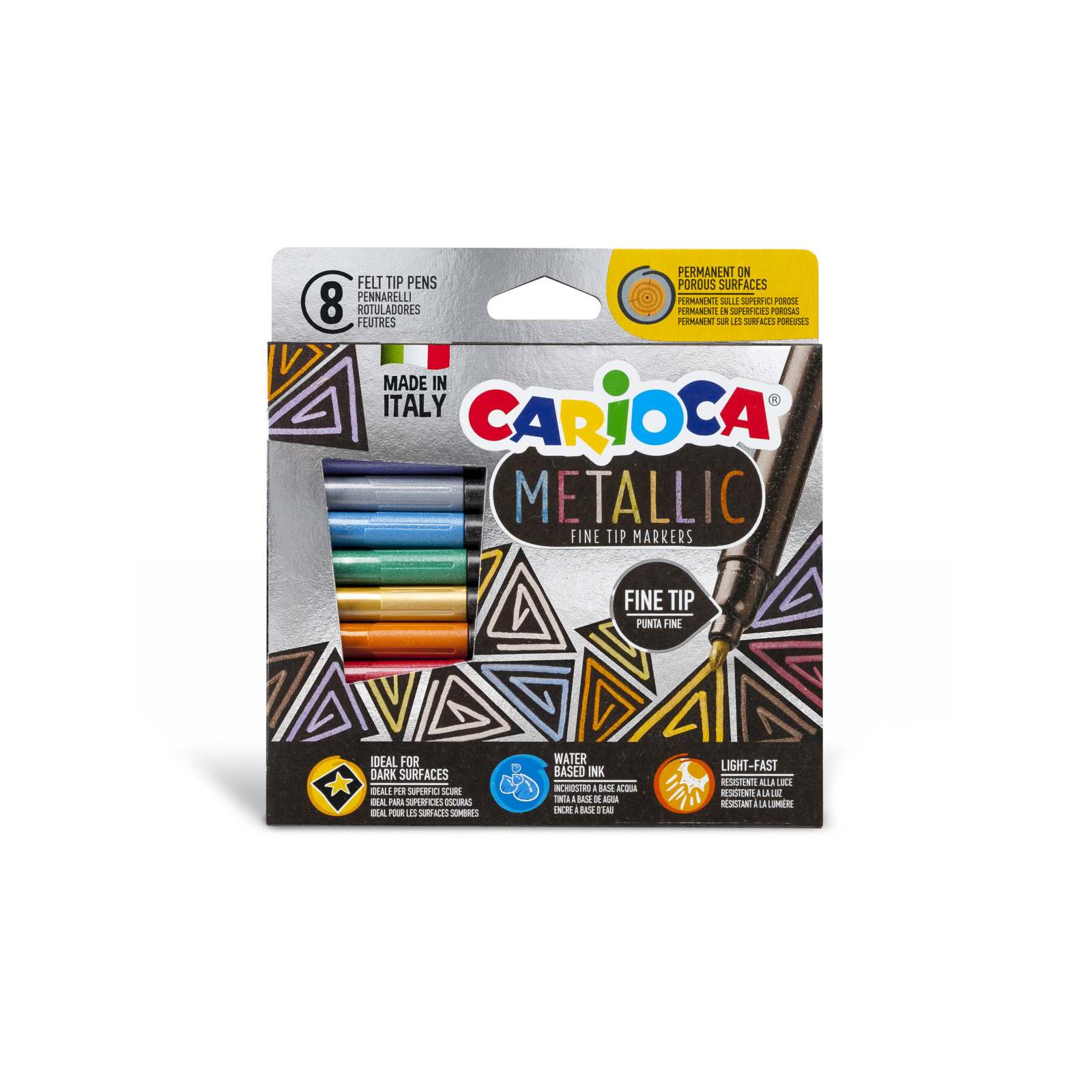 Carioca pennarelli metallic punta fine scatola da 8 pezzi, prodotto adatto ai bambini a partire da +4 anni, codice prodotto 43162 - 