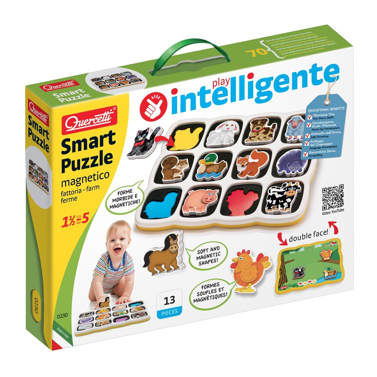 Smart puzzle magnetico fattoria, quercetti, prima infanzia, 18 mesi - 5 anni - 