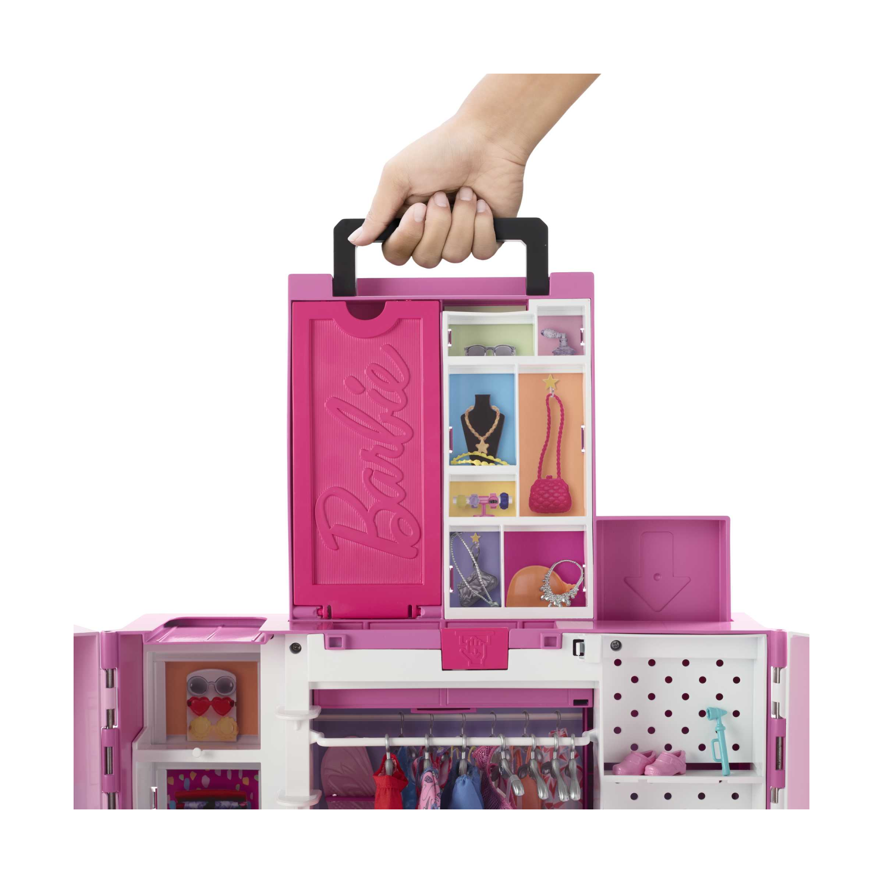 Barbie armadio dei sogni playset con bambola bionda, largo più di 60 cm, 15+ aree per riporre gli accessori, specchio, scivolo per biancheria, 30+ outfit e accessori, dai 3 anni in su - Barbie