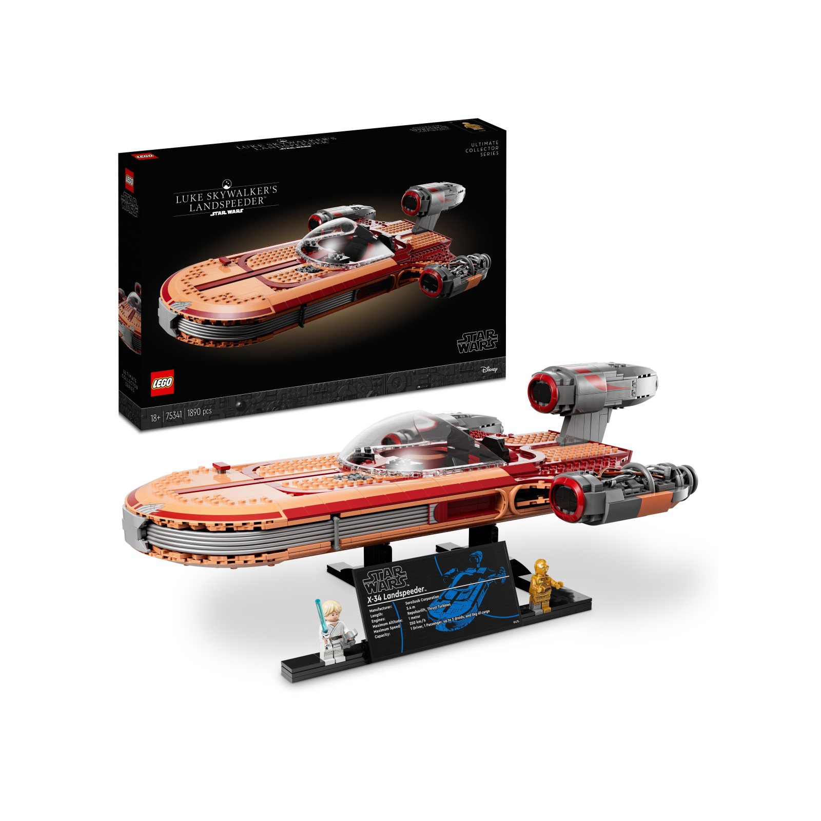 Lego star wars 75341 landspeeder di luke skywalker, ultimate collector series, modellino da costruire con minifigure c-3po - LEGO® Star Wars™