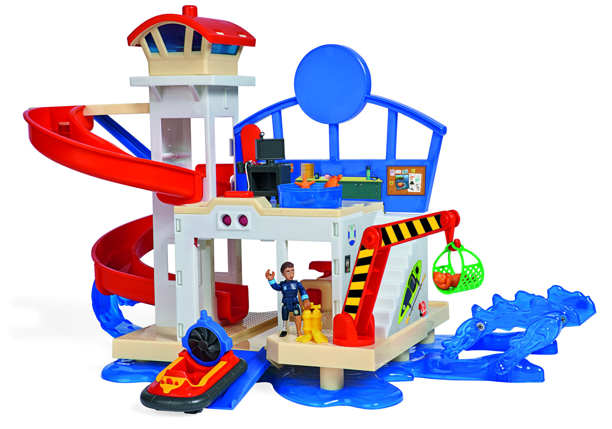 Ocean rescue station di sam il pompiere con base di atterraggio per  elicottero, gru e piscina per animali marini soccorsi - Toys Center