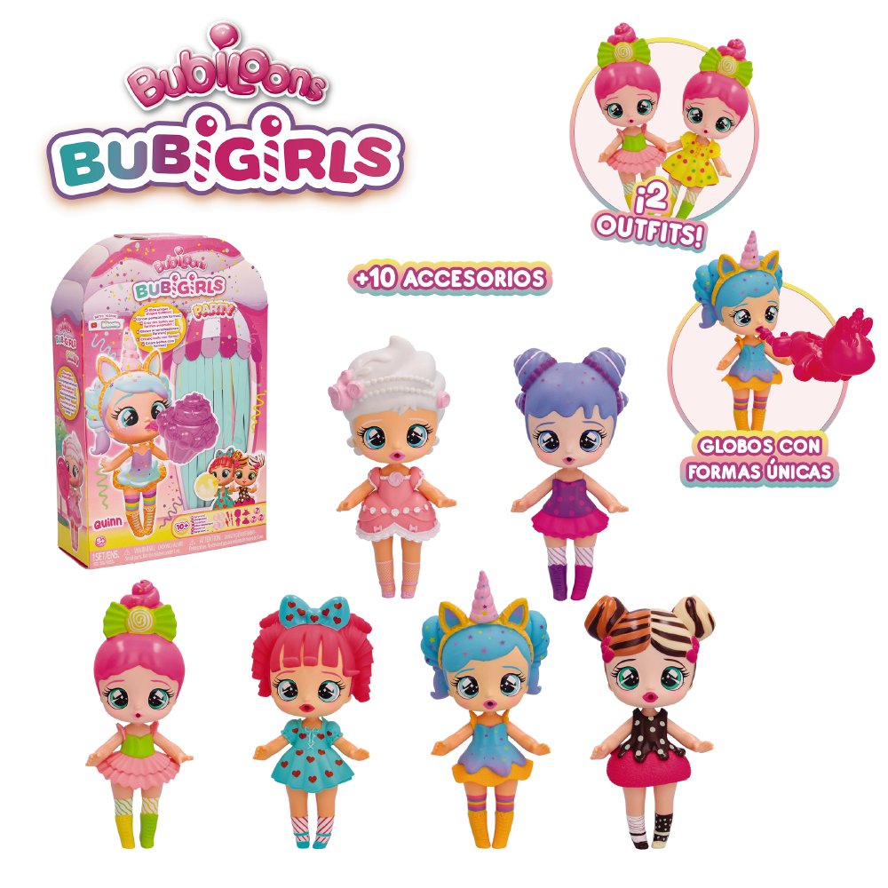 Bubiloons bubi-girls | bambole da collezione a sorpresa che gonfiano palloncini; le puoi vestire e giocare con 12 accessori - gioco per bambini dai 5 anni in su. - 