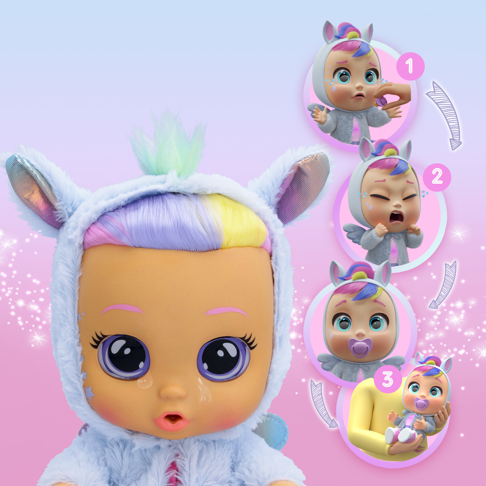 Cry babies dressy jenna, bambola interattiva che piange lacrime vere, con capelli veri e colorati, ciuccio, vestitini e scarpine con dettagli luccicosi.. - CRY BABIES