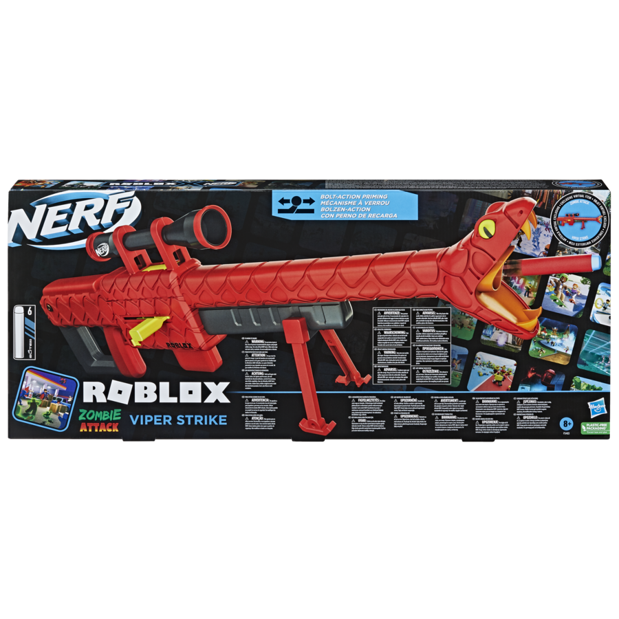 Nerf roblox, zombie attack: blaster lancia dardi viper strike, con codice per esclusivo articolo virtuale, caricatore, 6 dardi nerf elite - NERF