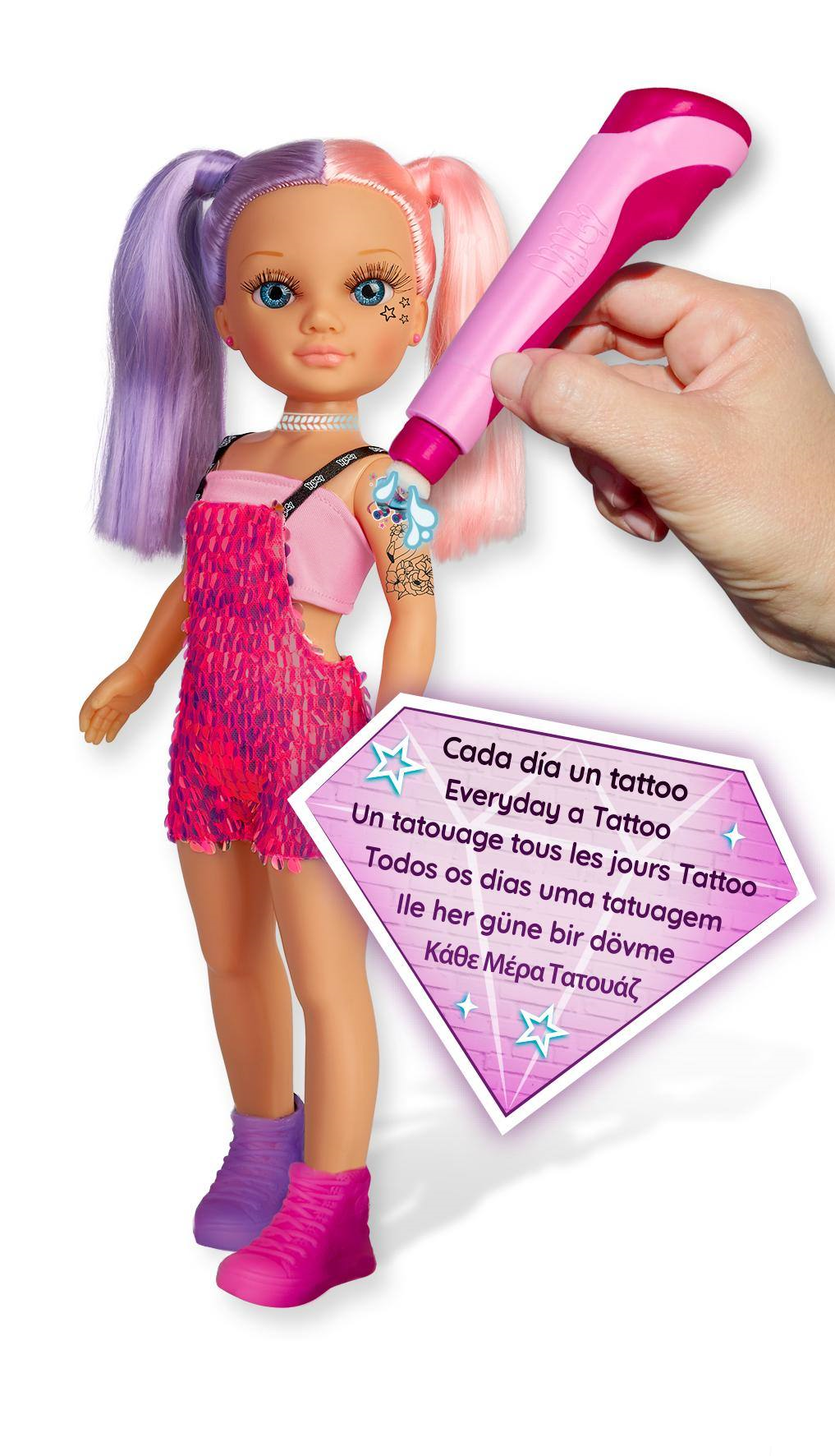Nancy tattoo, bambola 42 cm con lunghi capelli e accessori - Toys Center