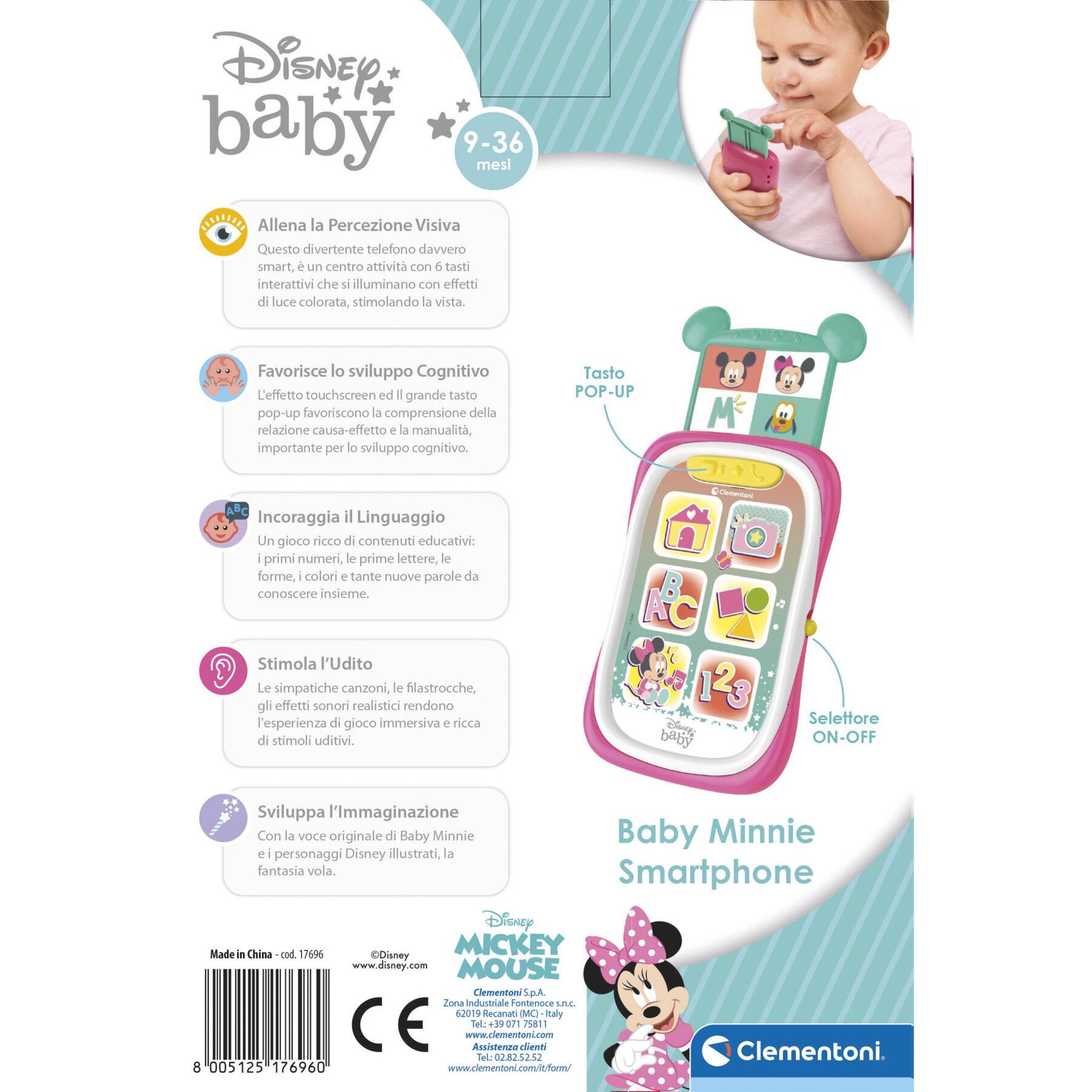 Clementoni - disney baby minnie smartphone, telefono interattivo - Minnie