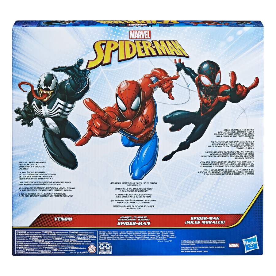 Hasbro marvel spider-man, titan hero series, confezione tripla con action figure da 30 cm di spider-man (miles morales), spider-man corazzato e venom - Spiderman