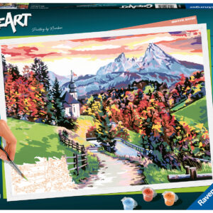 Ravensburger - creart paesaggio prealpino, kit per dipingere con i numeri, contiene tavola prestampata 40x30 cm, pennello, colori e accessori, gioco creativo per adulti 14+ anni - CREART