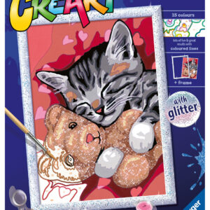 Ravensburger - creart serie d: gattino e il suo orsetto, kit per dipingere con i numeri, contiene una tavola prestampata, pennello, colori e accessori, gioco creativo per bambini 9+ anni - CREART