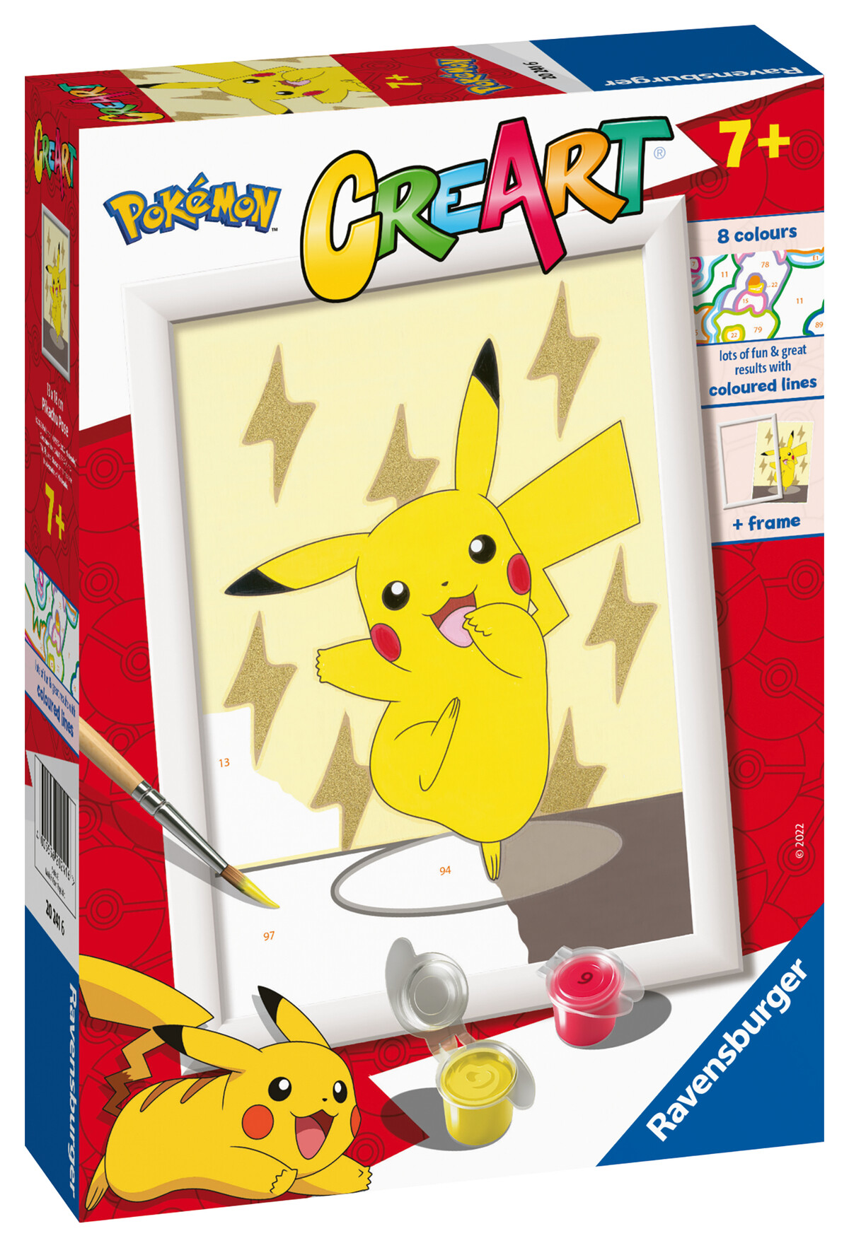 Ravensburger - creart serie e: pokémon, pikachu, kit per dipingere con i numeri, contiene una tavola prestampata, pennello, colori e accessori, gioco creativo per bambini 7+ anni - CREART, POKEMON