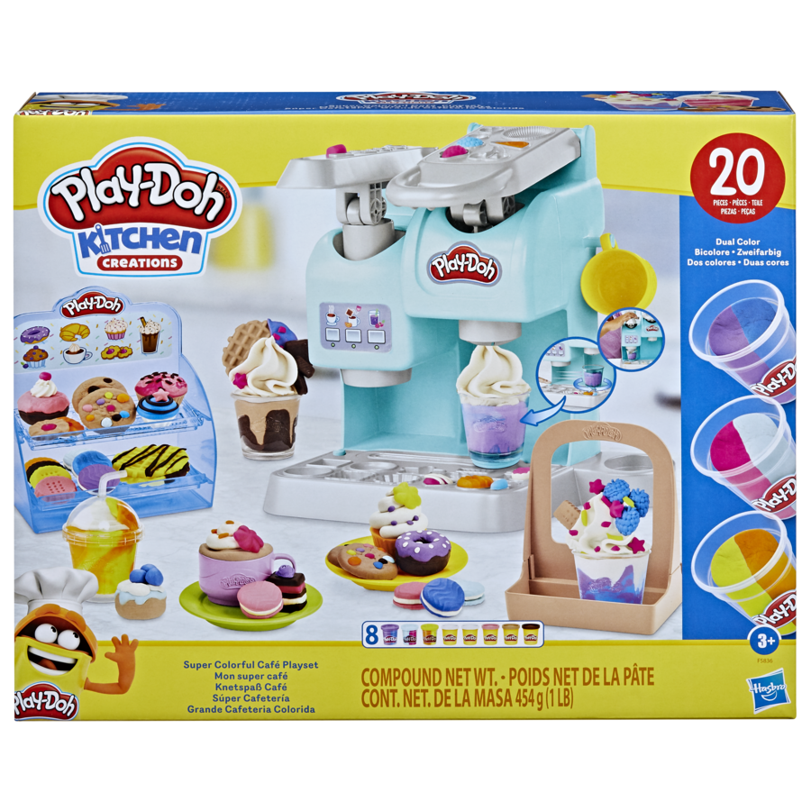 Play-doh, kitchen creations, la caffettiera super colorata, playset con 20 accessori e 8 vasetti di pasta modellabile - PLAY-DOH