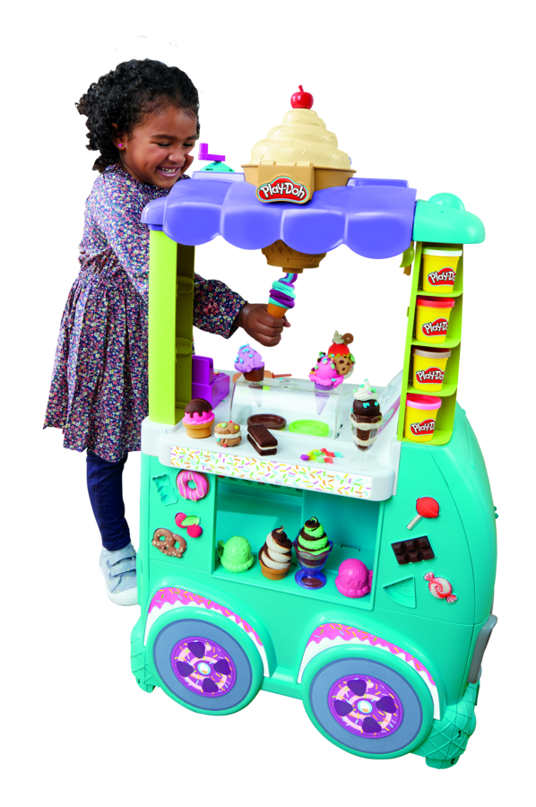 Play-doh, kitchen creations, il super camioncino dei gelati di play-doh, playset con cucina di grandi dimensioni con suoni realistici, 27 accessori, 12 vasetti di pasta da modellare atossica - PLAY-DOH