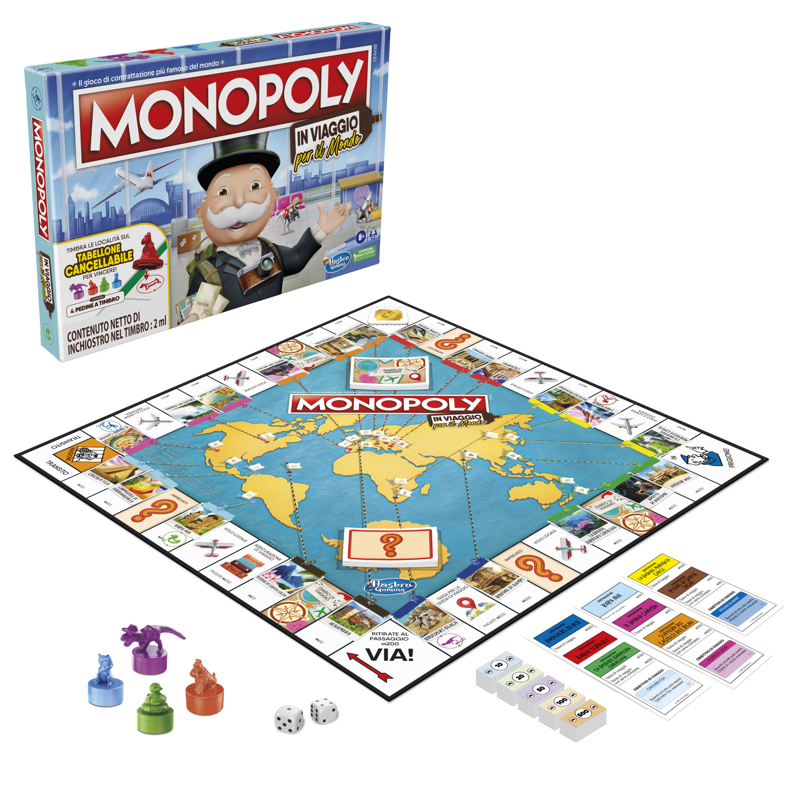 Monopoly in viaggio per il mondo, gioco da tavolo per famiglie e bambini  dagli 8 anni in su, con pedine a timbro e tabellone cancellabile - Toys  Center