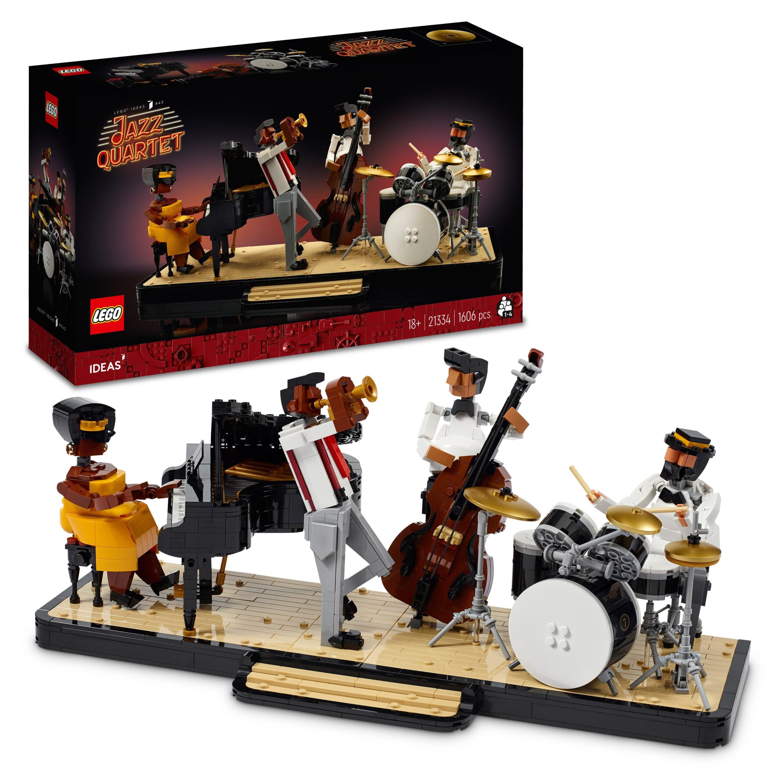 Lego ideas 21334 quartetto jazz, idee regalo per adulti amanti della musica con musicisti e strumenti: pianoforte e batteria - LEGO IDEAS