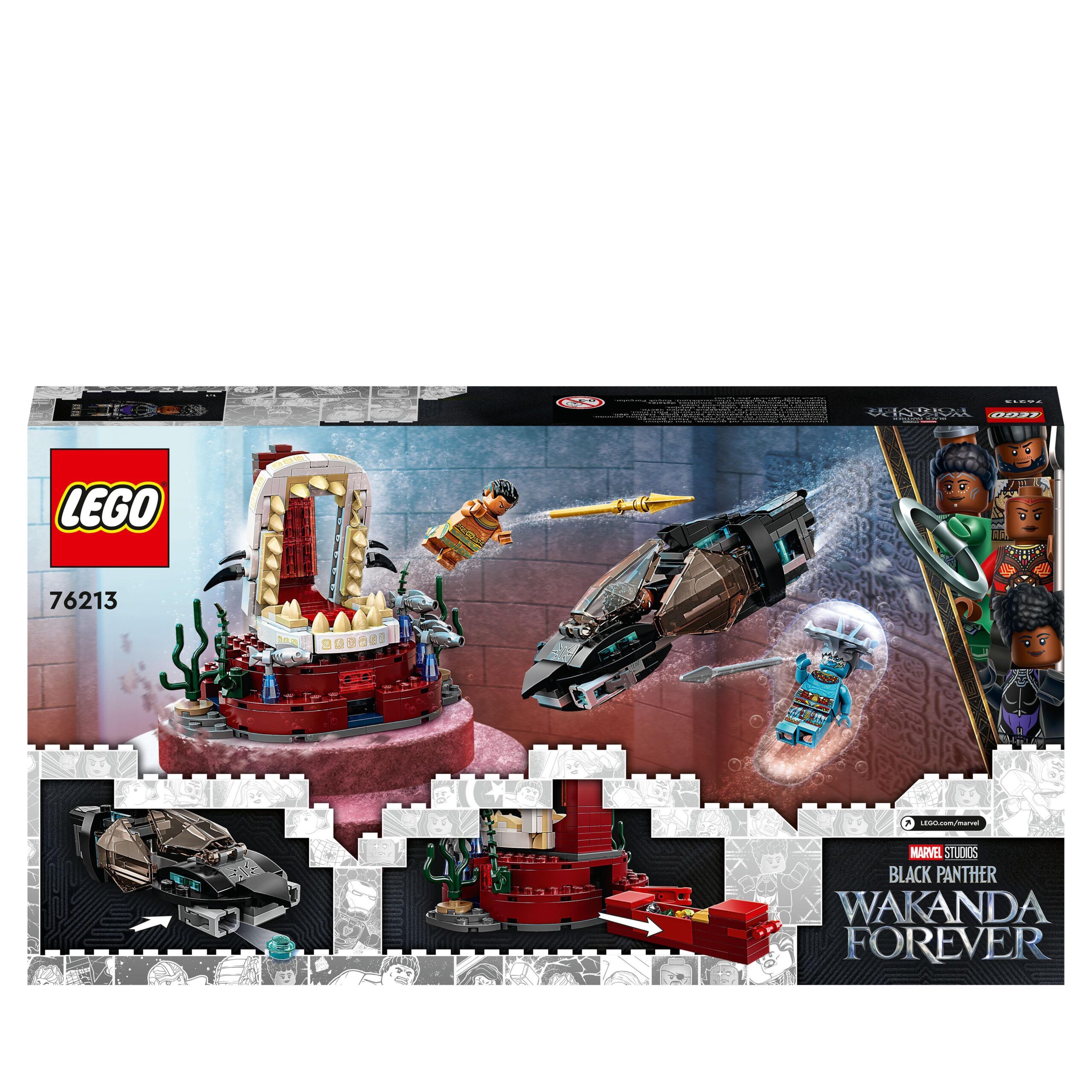 Lego marvel 76213 la stanza del trono di re namor, film supereroi black panther, sottomarino giocattolo, giochi per bambini - LEGO SUPER HEROES, Avengers