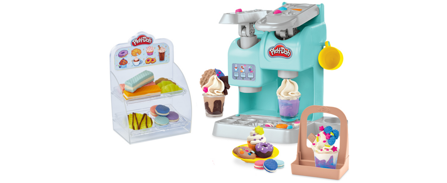 Play-doh, kitchen creations, la caffettiera super colorata, playset con 20 accessori e 8 vasetti di pasta modellabile - PLAY-DOH