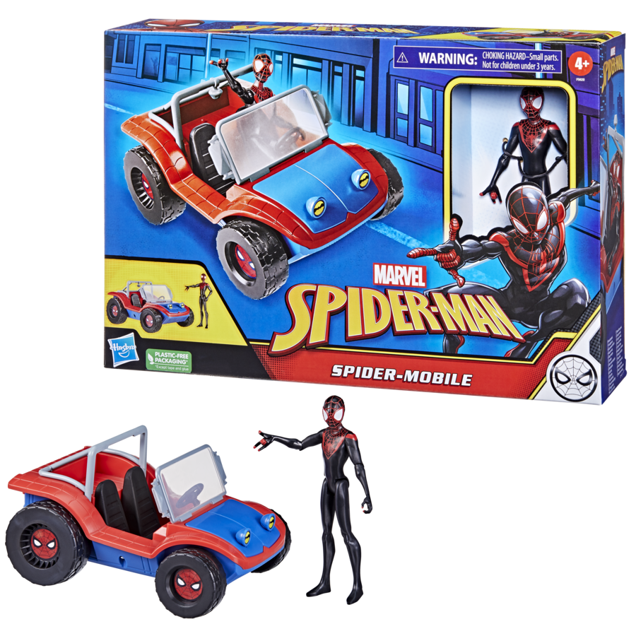 Hasbro, marvel spider-man, la macchina di miles morales e spider-ham, veicolo da 15 cm con action figure, per bambini e bambine dai 4 anni in su - 